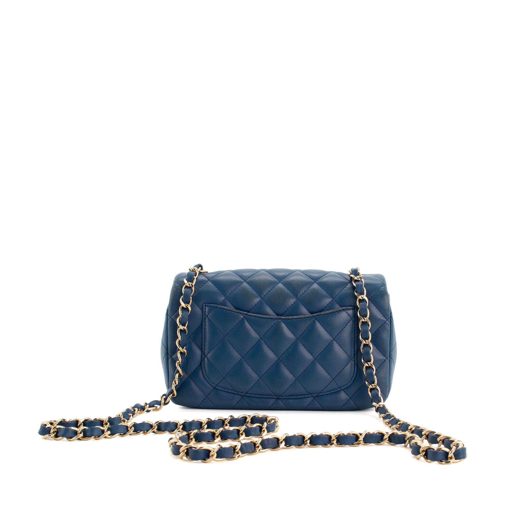 CHANEL - Sac à bandoulière Classique/Timeless Mini rectangle Chanel en cuir lisse bleu marine
