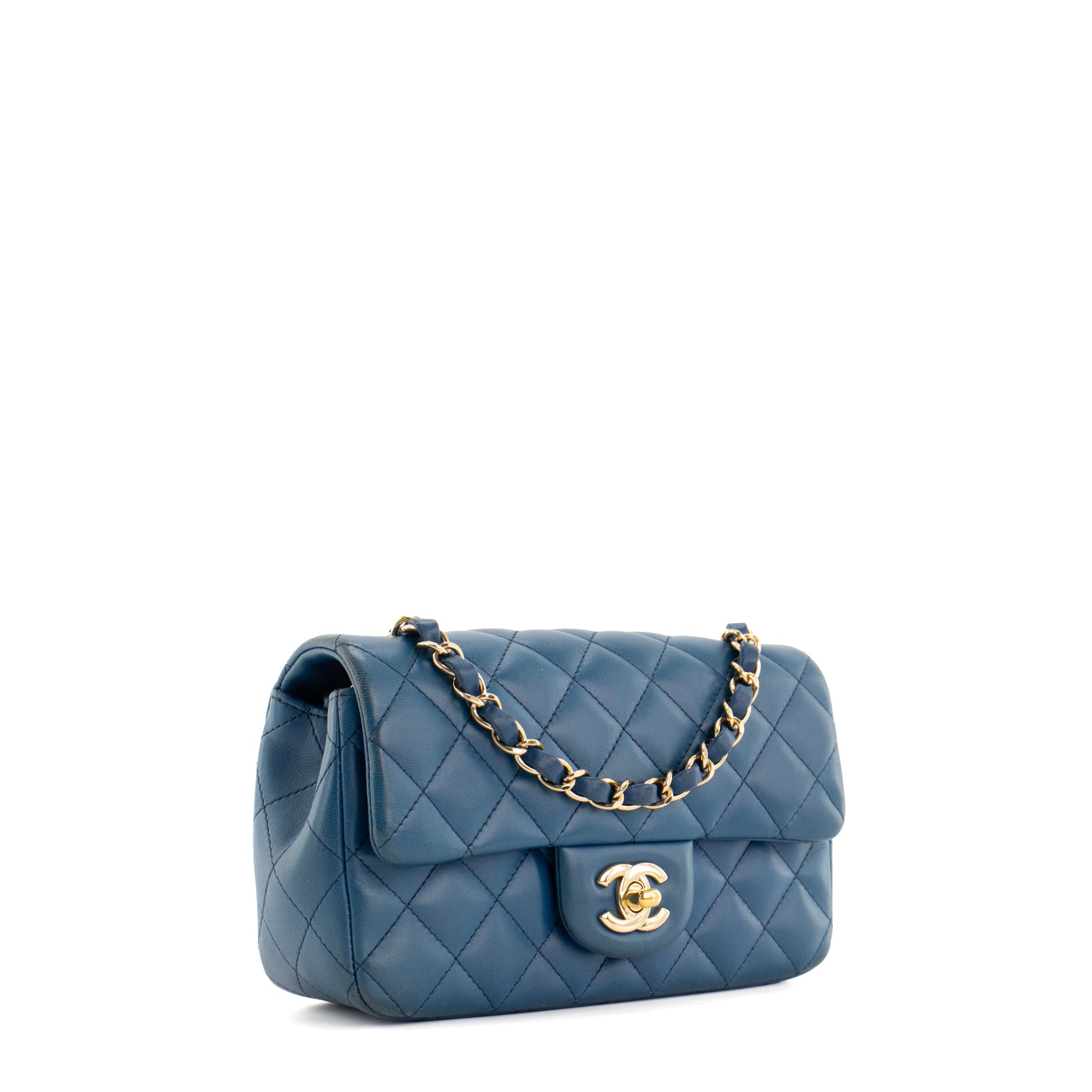 CHANEL - Sac à bandoulière Classique/Timeless Mini rectangle Chanel en cuir lisse bleu marine