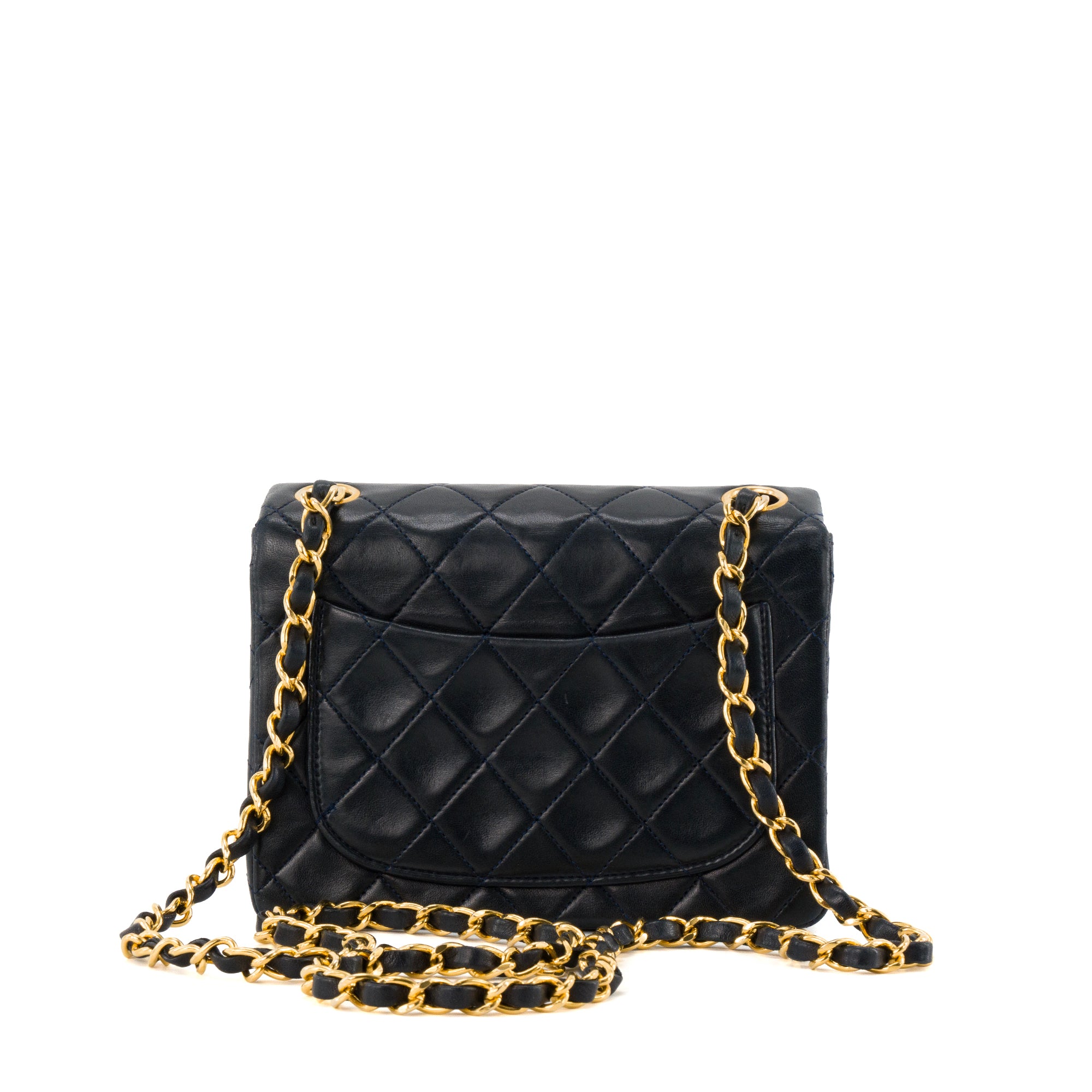 CHANEL - Sac à bandoulière Classique/Timeless Mini Rectangle Chanel en cuir lisse bleu marine vintage