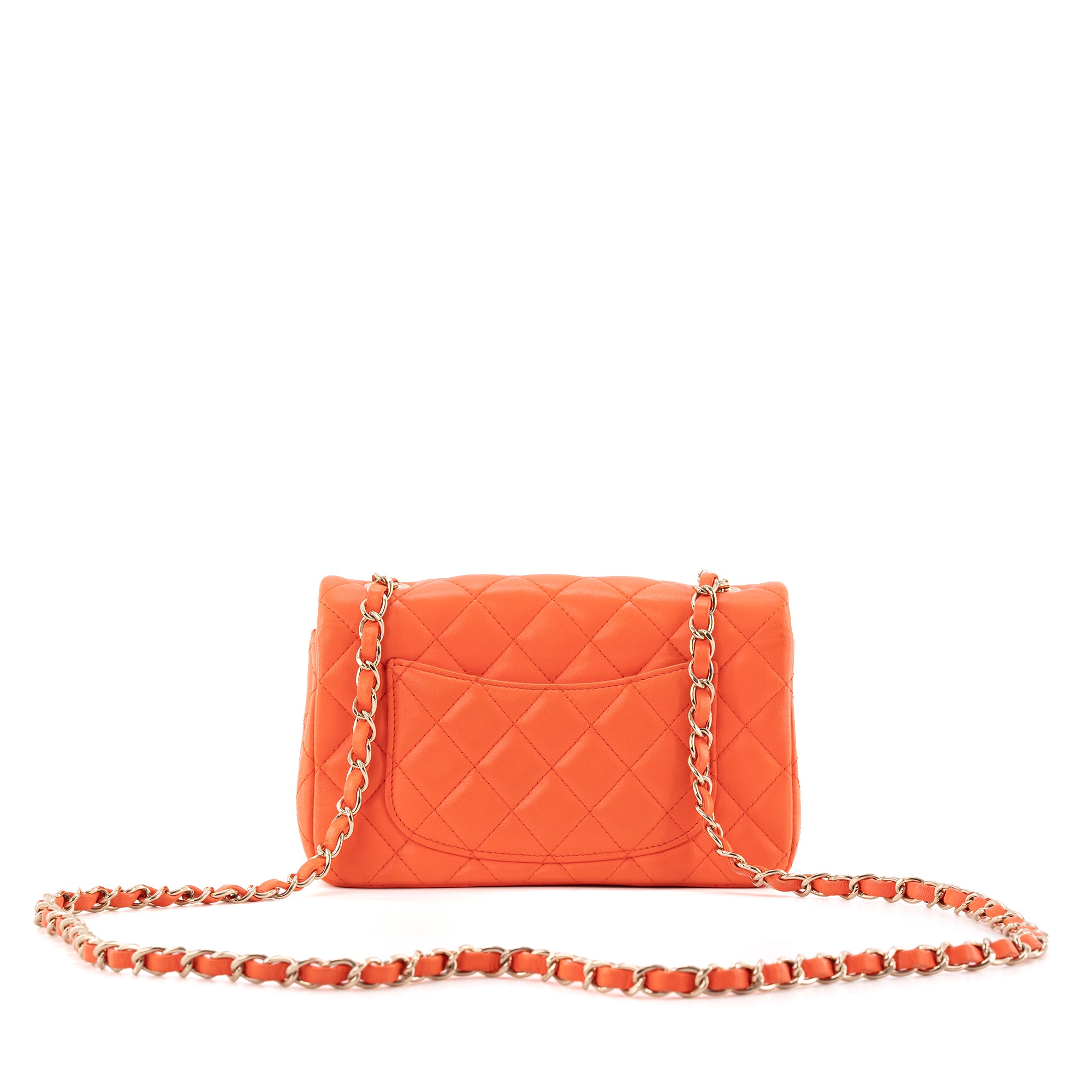 CHANEL - Sac à bandoulière Classique/Timeless Mini Rectangle Chanel en cuir lisse orange