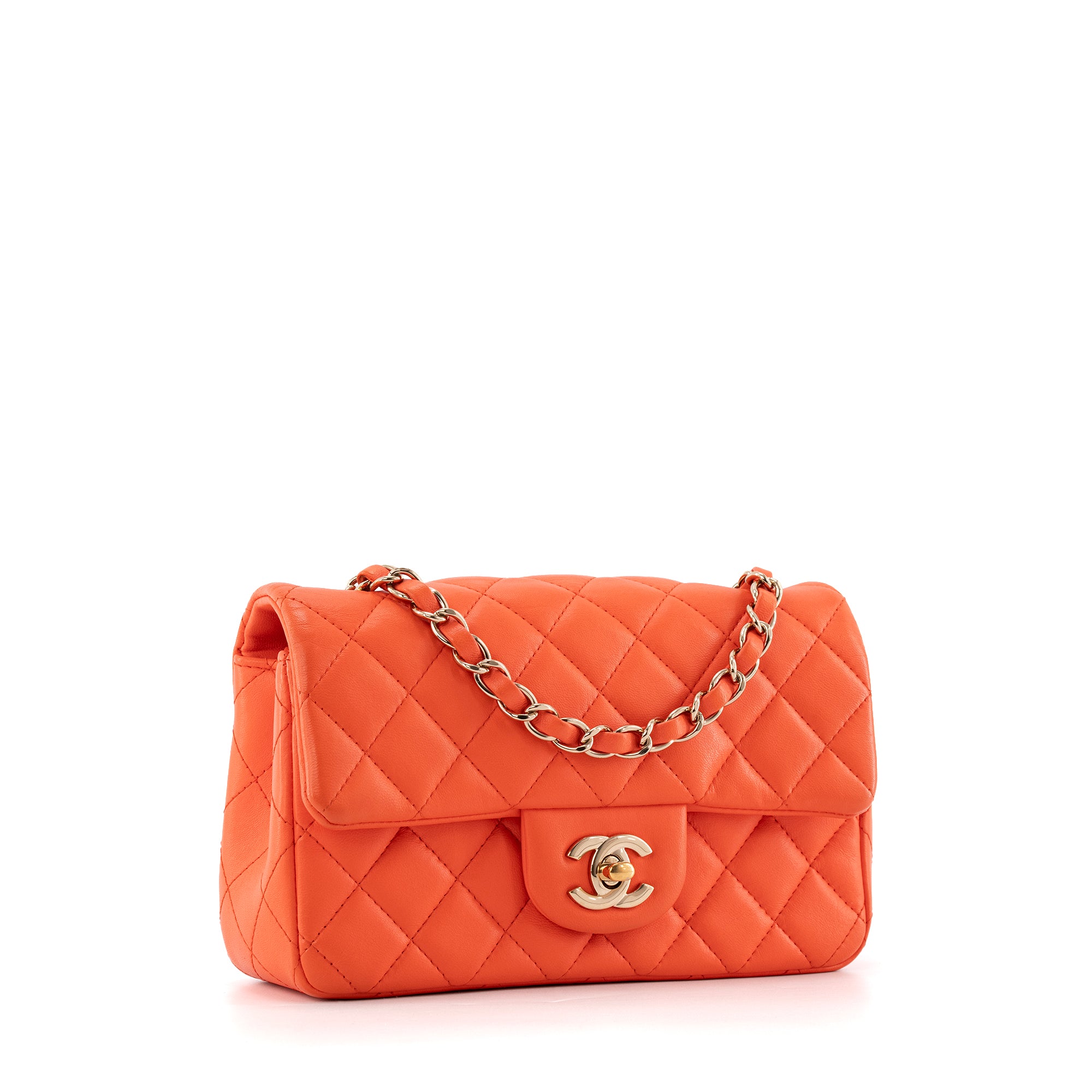 CHANEL - Sac à bandoulière Classique/Timeless Mini Rectangle Chanel en cuir lisse orange