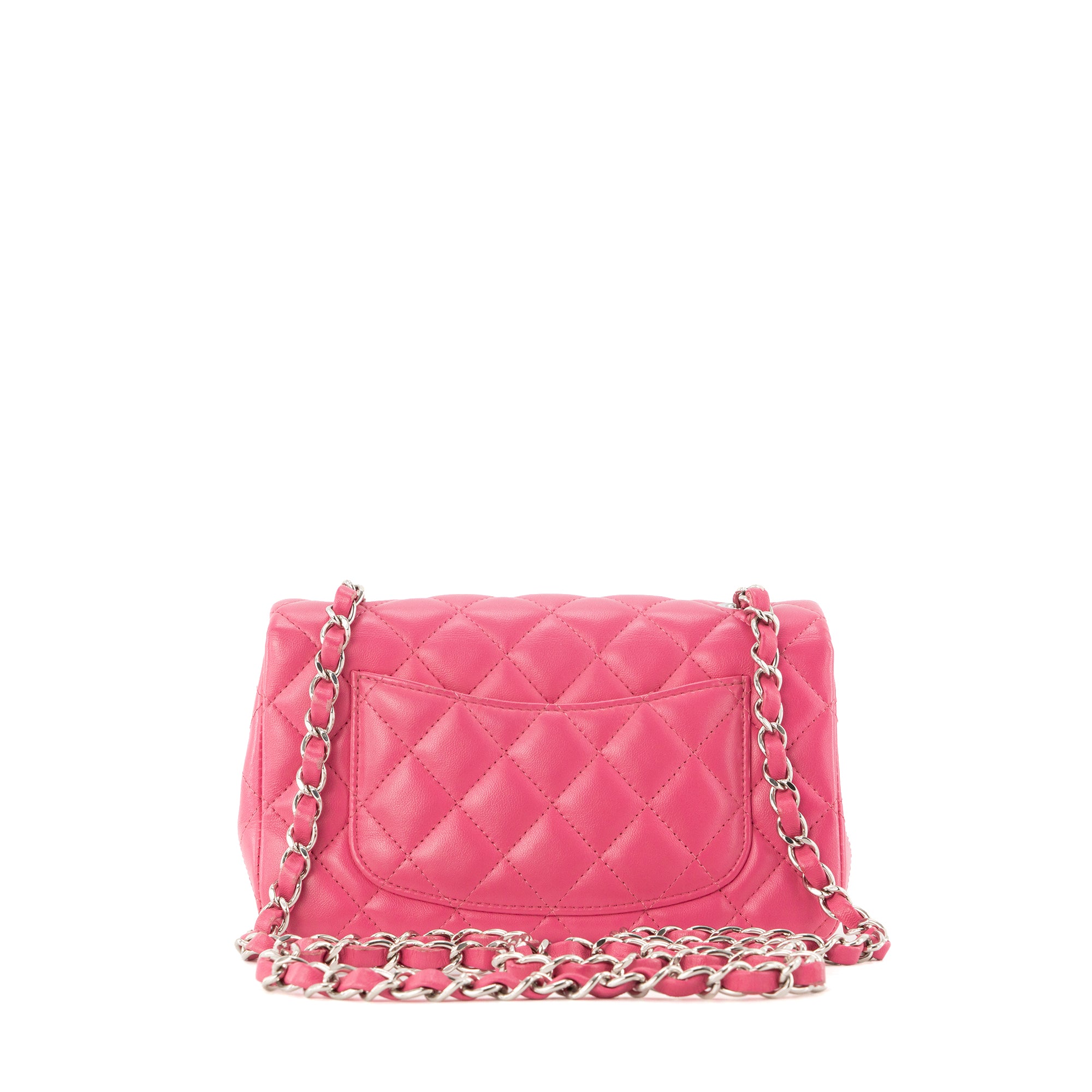 CHANEL - Sac à bandoulière Classique/Timeless Mini Rectangle Chanel en cuir lisse rose