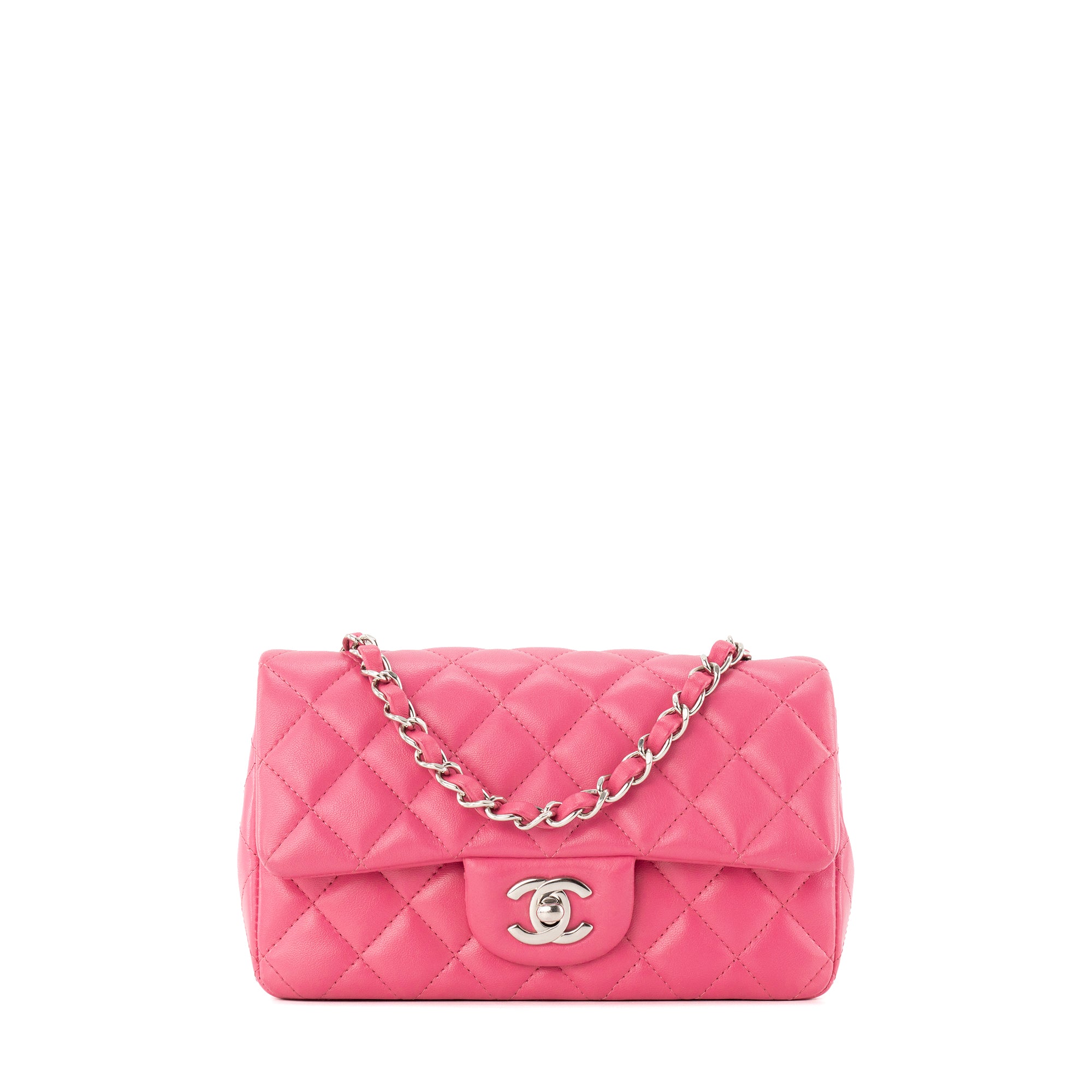 CHANEL - Sac à bandoulière Classique/Timeless Mini Rectangle Chanel en cuir lisse rose