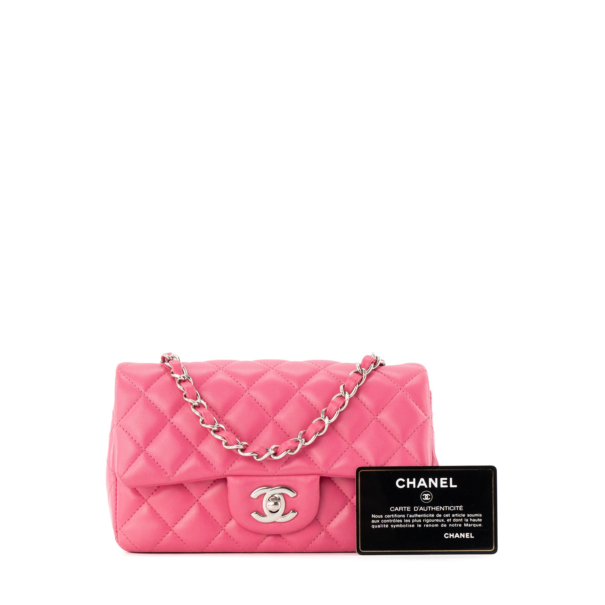 CHANEL - Sac à bandoulière Classique/Timeless Mini Rectangle Chanel en cuir lisse rose