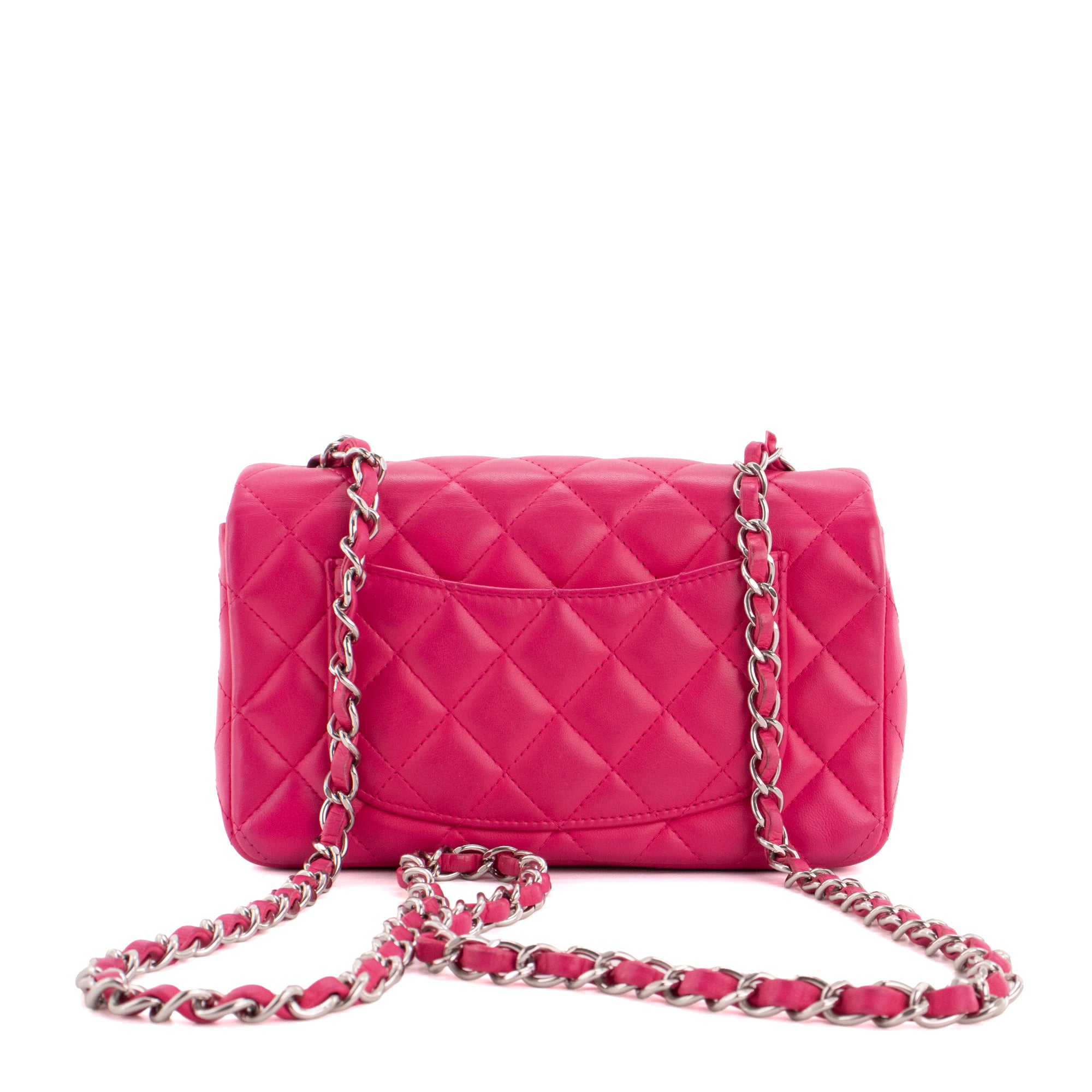 CHANEL - Sac à bandoulière Classique/Timeless Mini Rectangle Chanel en cuir lisse rose