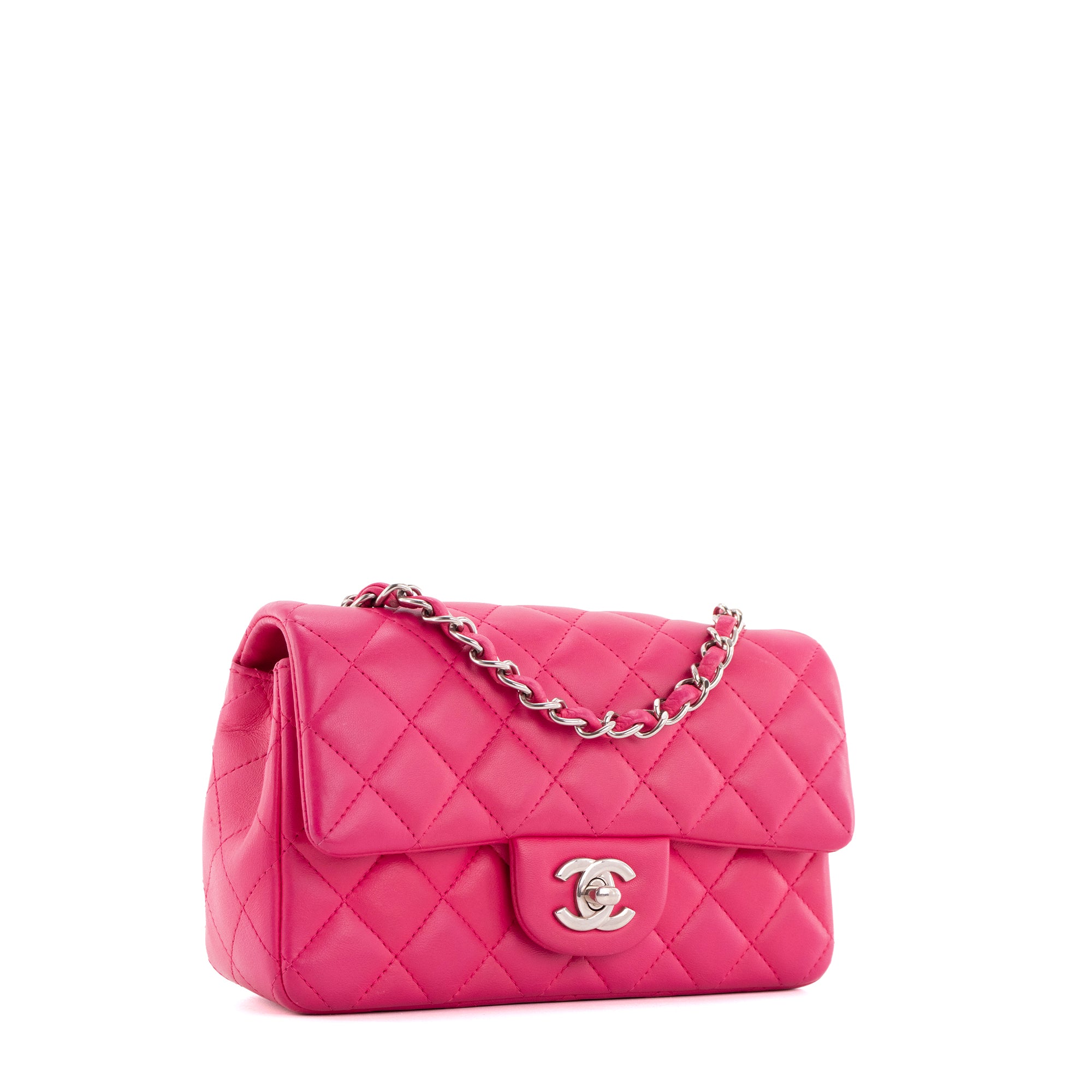CHANEL - Sac à bandoulière Classique/Timeless Mini Rectangle Chanel en cuir lisse rose