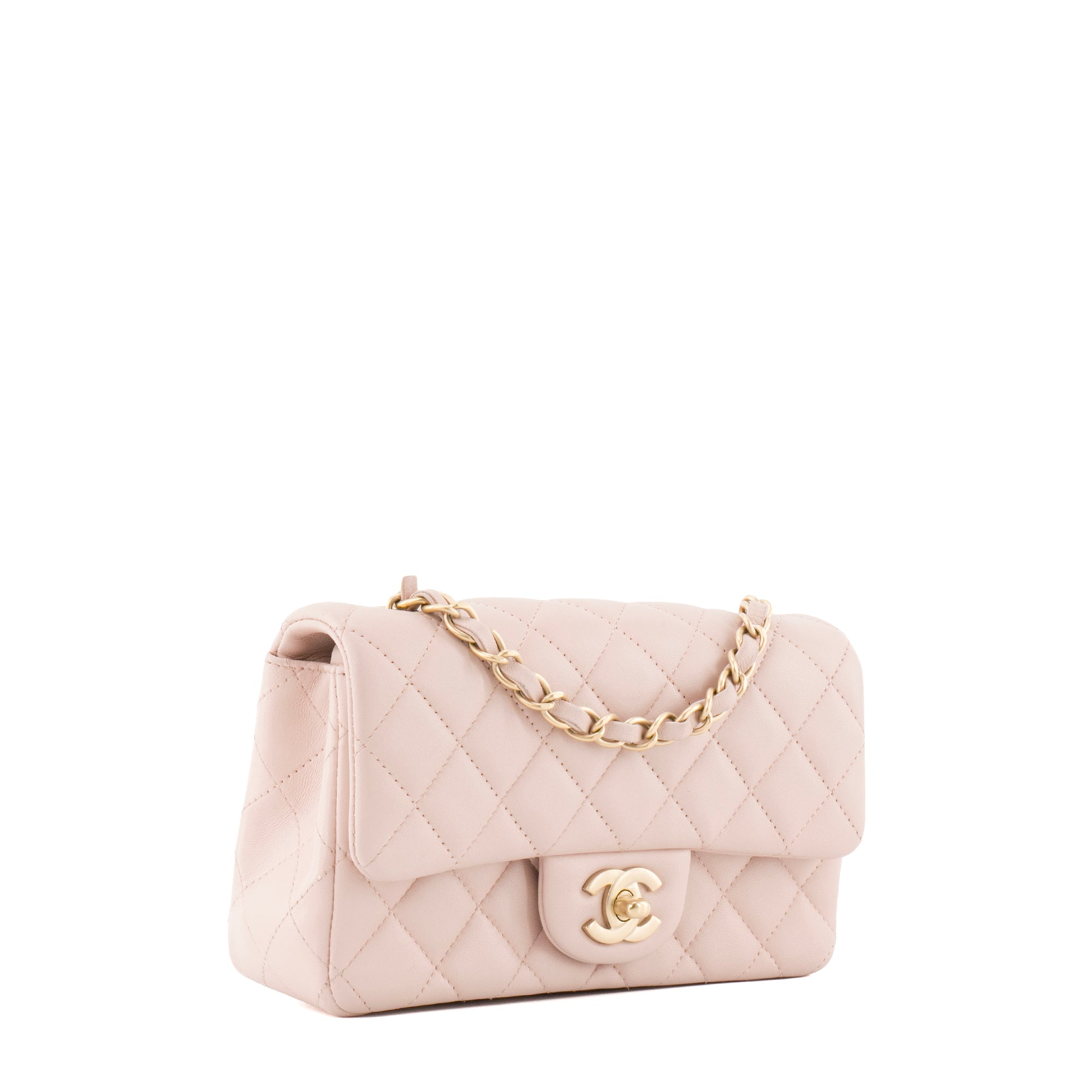 CHANEL - Classic: Timeless Mini rectangle Chanel shoulder bag in pale pink smooth leather