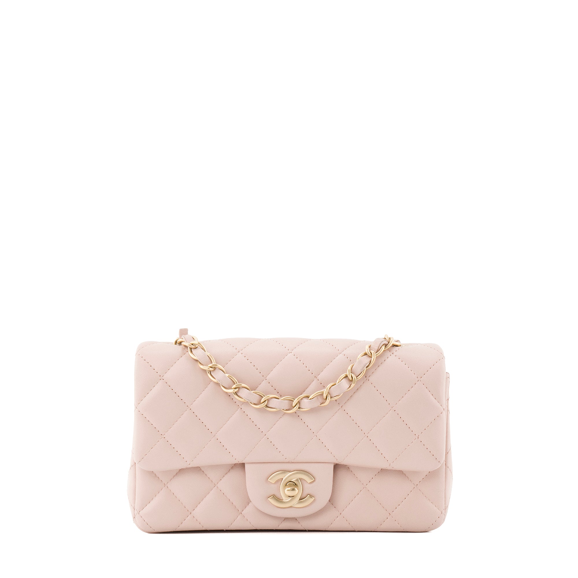 CHANEL - Classic: Timeless Mini rectangle Chanel shoulder bag in pale pink smooth leather