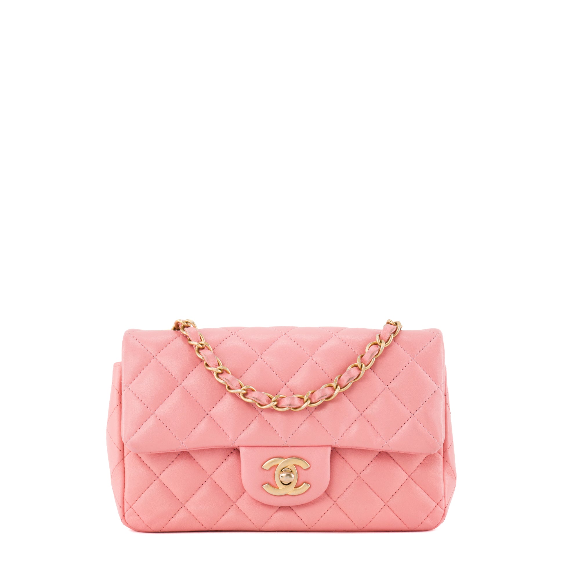 CHANEL - Sac à bandoulière Classique/Timeless Mini Rectangle Chanel en cuir lisse rose