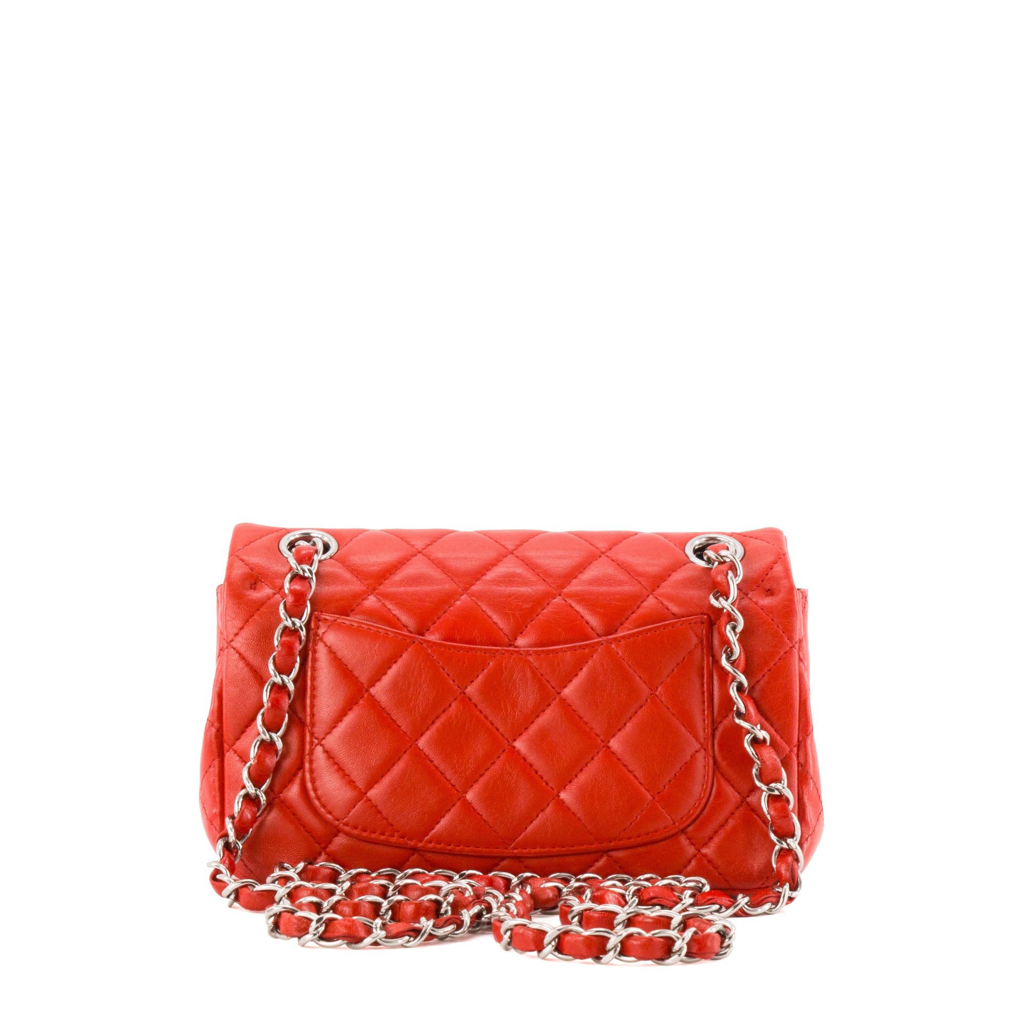 CHANEL - Sac à bandoulière Classique/Timeless Mini Rectangle Chanel en cuir lisse rouge