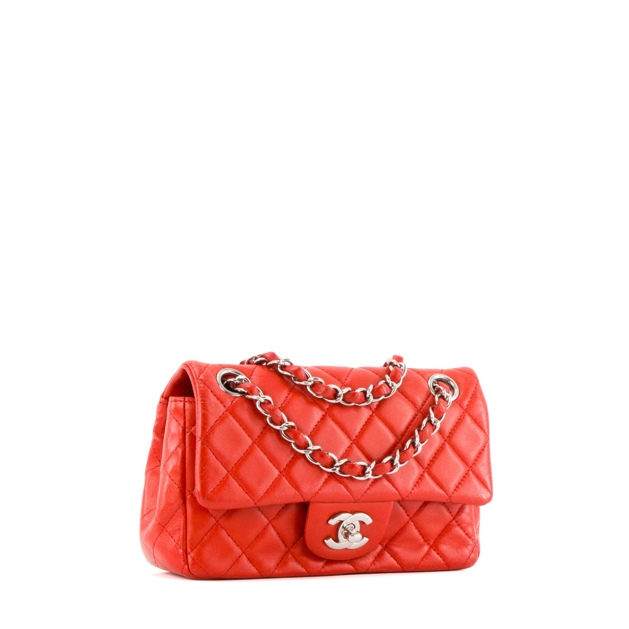 CHANEL - Sac à bandoulière Classique/Timeless Mini Rectangle Chanel en cuir lisse rouge