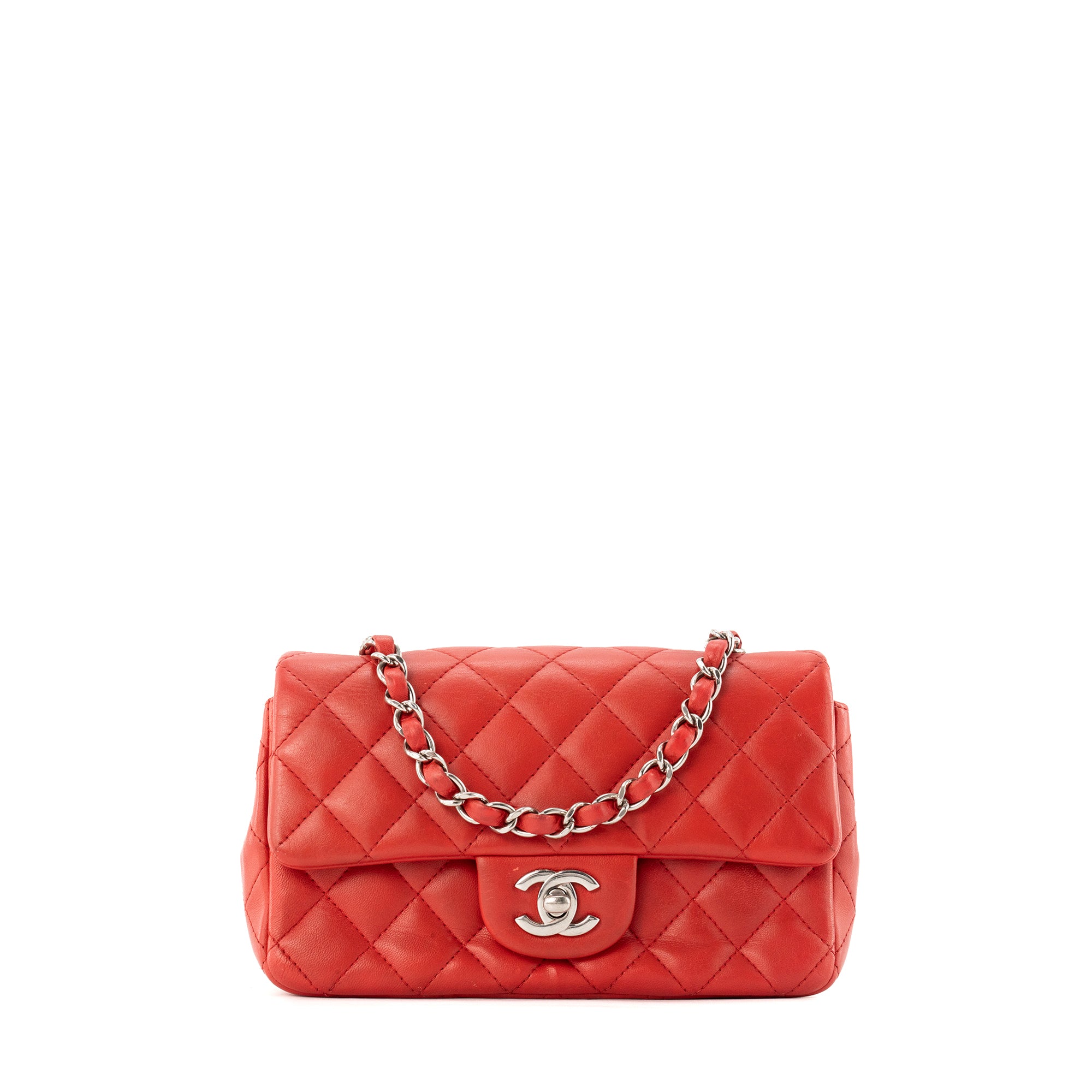 CHANEL - Sac à bandoulière Classique/Timeless Mini Rectangle Chanel en cuir lisse rouge