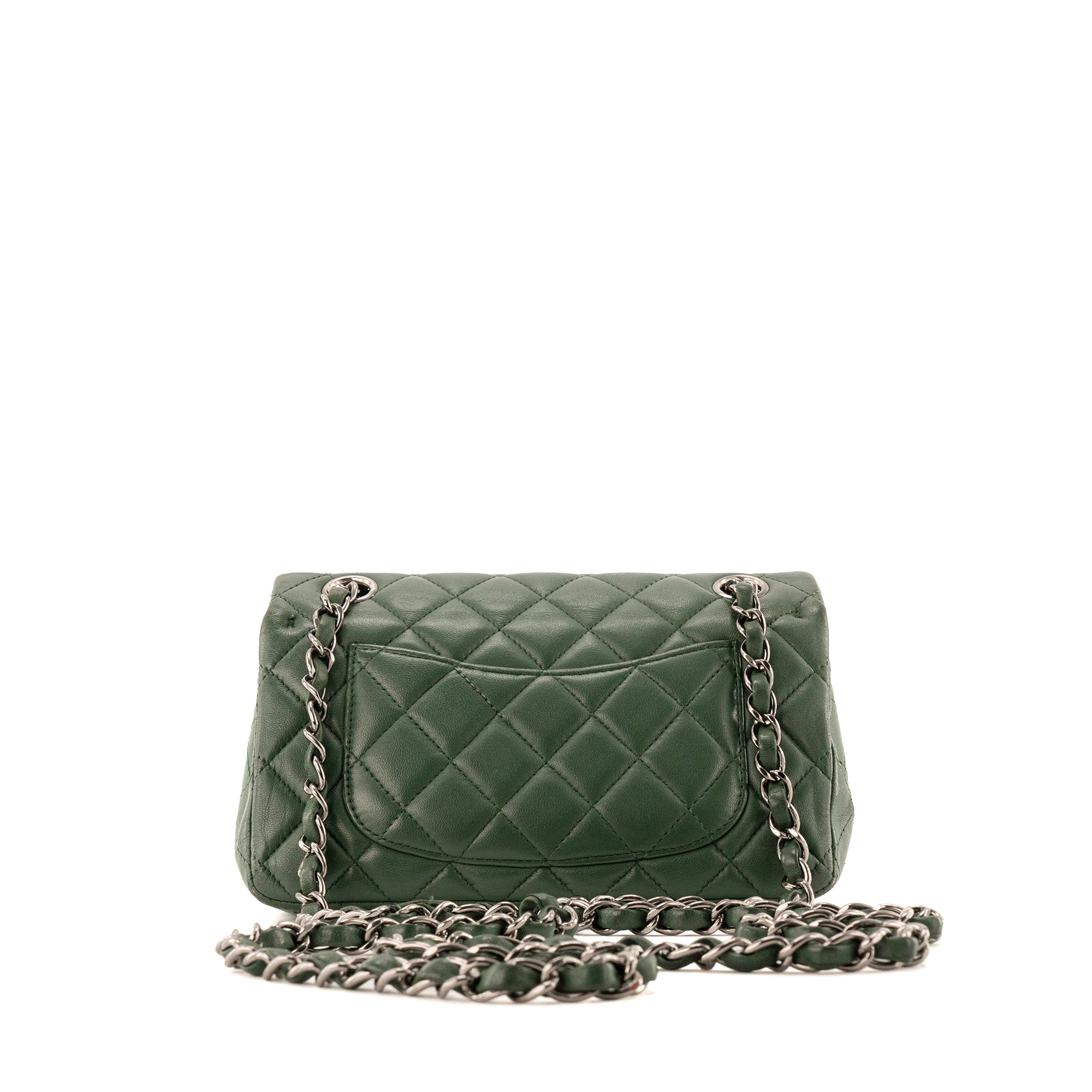 CHANEL - Sac à bandoulière Classique/Timeless Mini Rectangle Chanel en cuir lisse vert