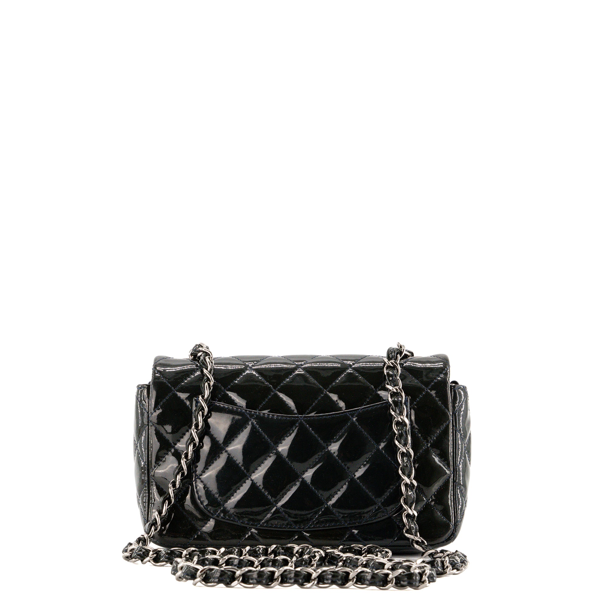CHANEL - Sac à bandoulière Classique/Timeless Mini Rectangle Chanel en cuir verni kaki