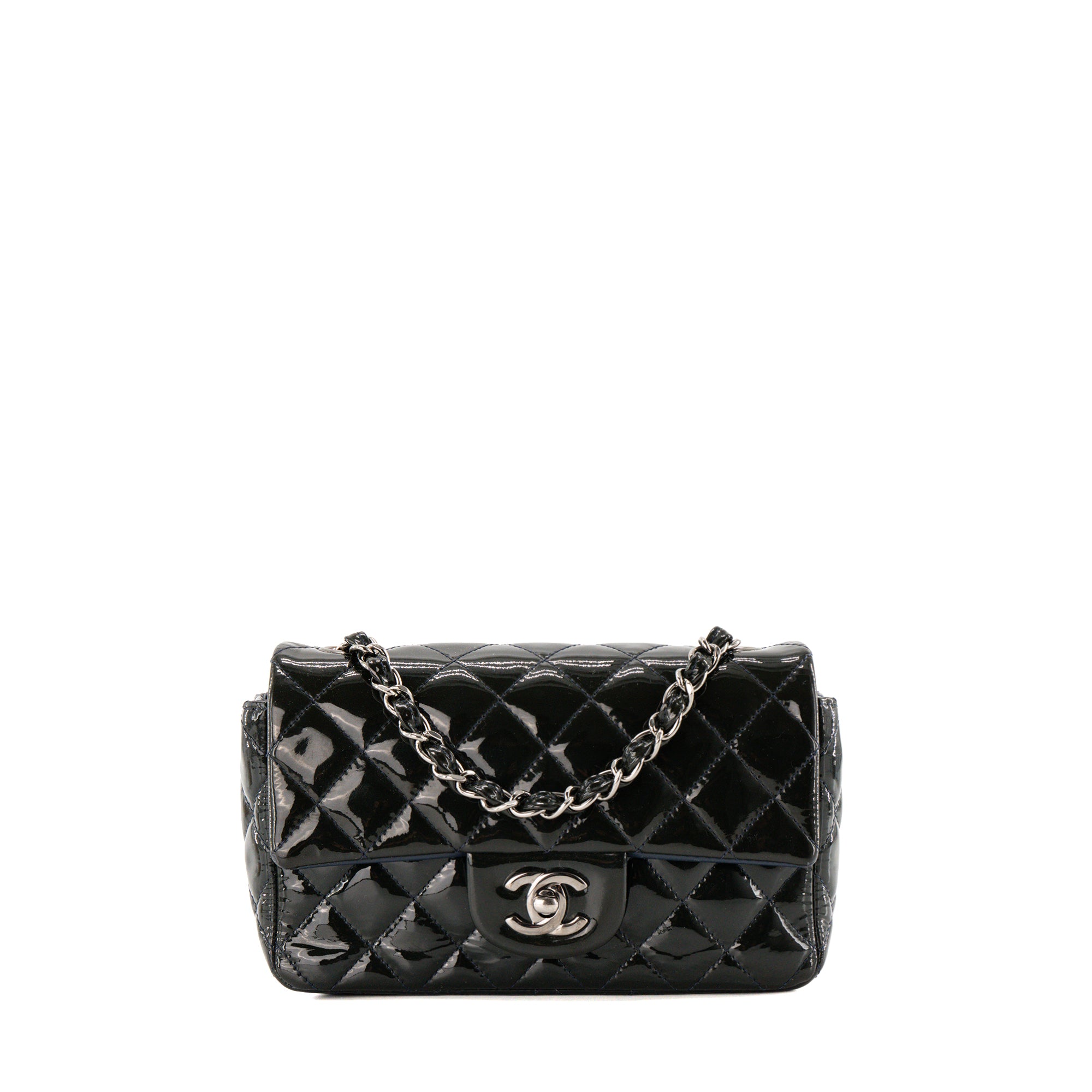 CHANEL - Sac à bandoulière Classique/Timeless Mini Rectangle Chanel en cuir verni kaki