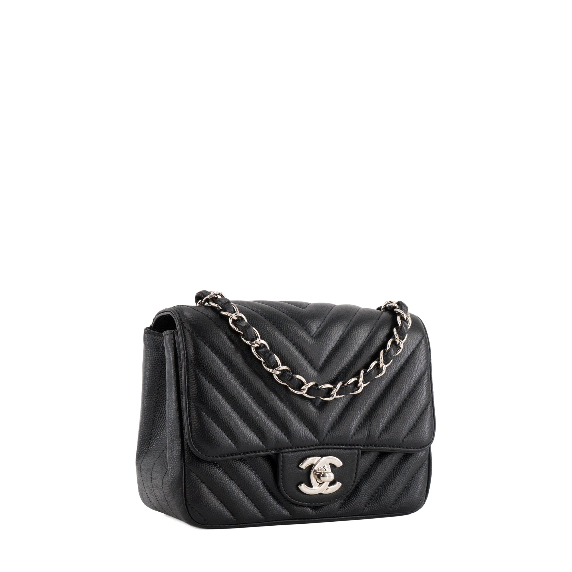 CHANEL - Sac à bandoulière Classique/Timeless Mini Square Chanel en cuir caviar noir