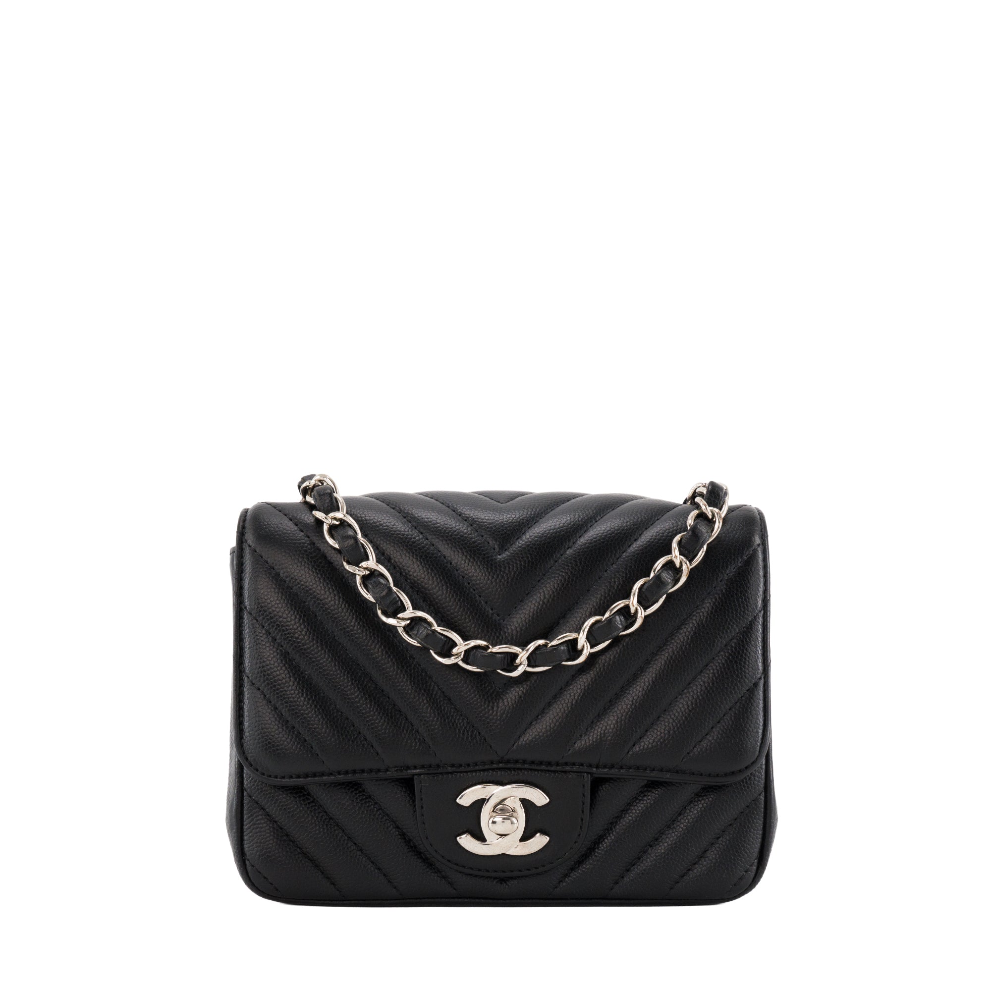 CHANEL - Sac à bandoulière Classique/Timeless Mini Square Chanel en cuir caviar noir