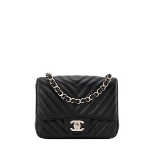 CHANEL - Sac à bandoulière Classique/Timeless Mini Square Chanel en cuir caviar noir
