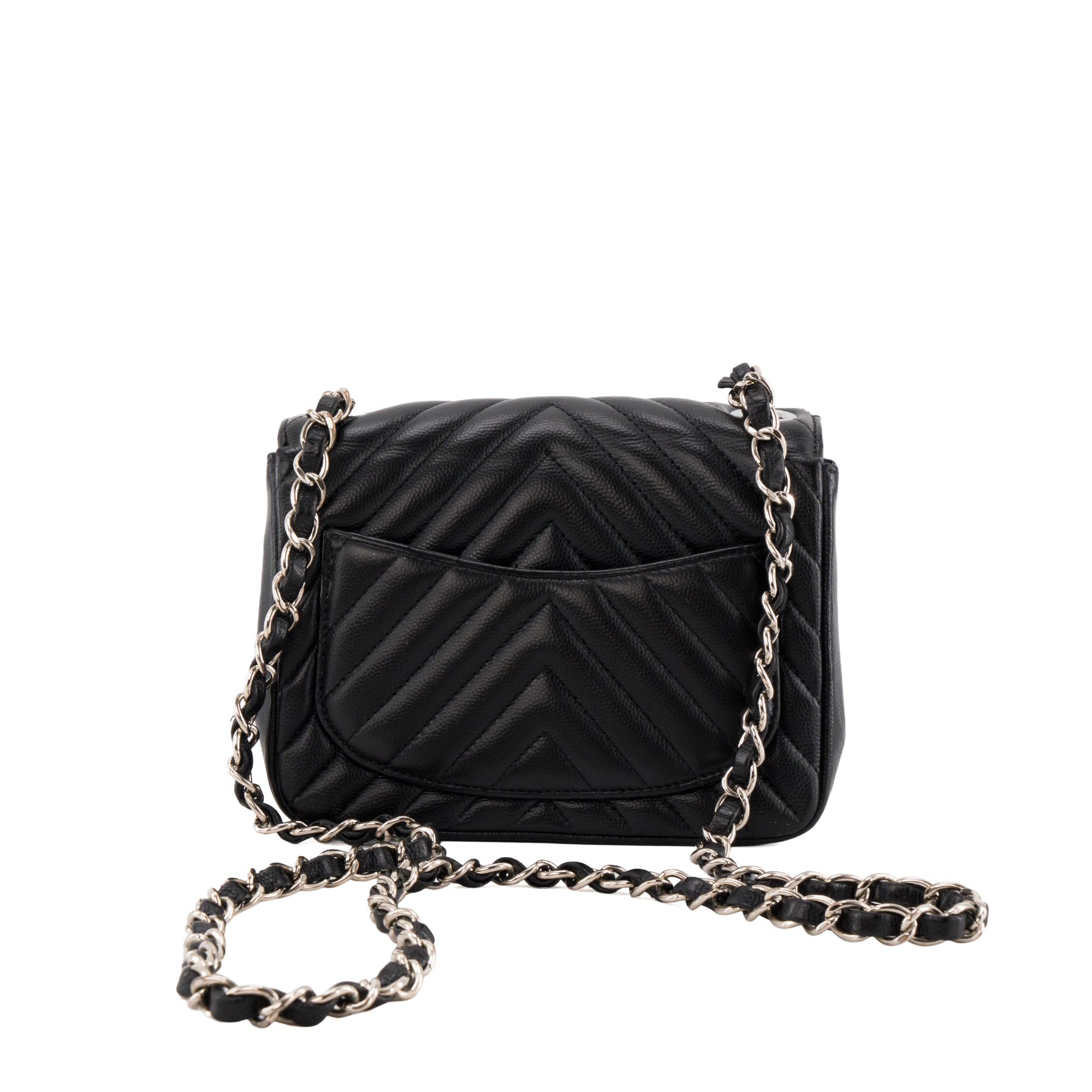 CHANEL - Sac à bandoulière Classique/Timeless Mini Square Chanel en cuir caviar noir