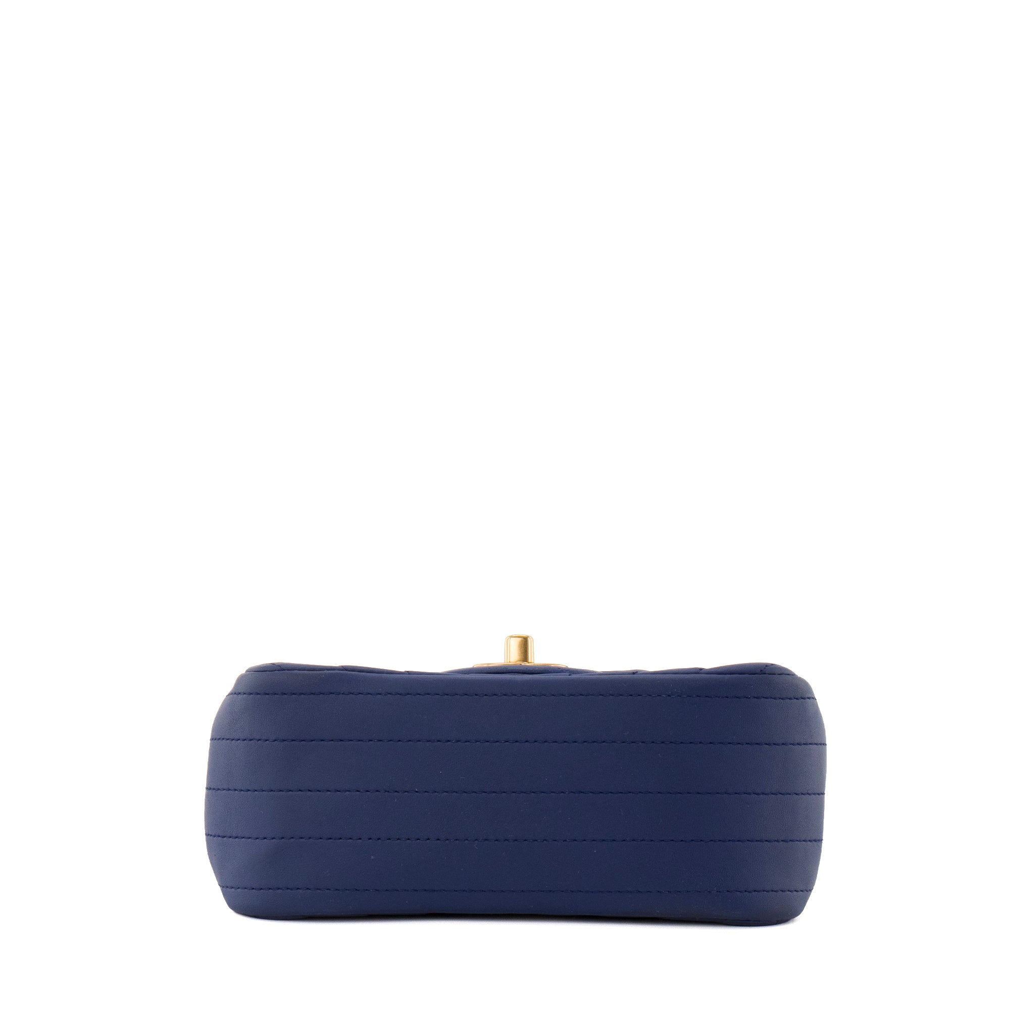 CHANEL - Sac à bandoulière Classique/Timeless Mini Square Chanel en cuir chevron bleu marine