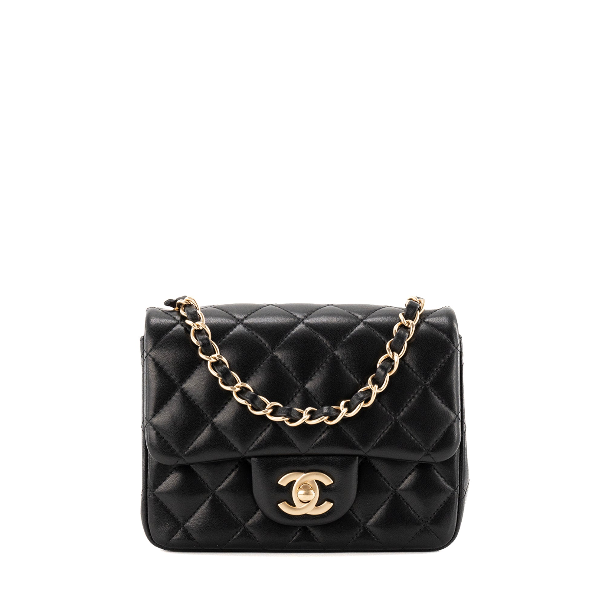 CHANEL - Sac à bandoulière Classique/Timeless Mini Square Chanel en cuir lisse noir
