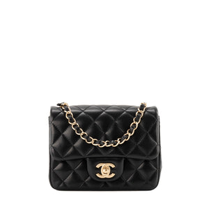 CHANEL - Sac à bandoulière Classique/Timeless Mini Square Chanel en cuir lisse noir