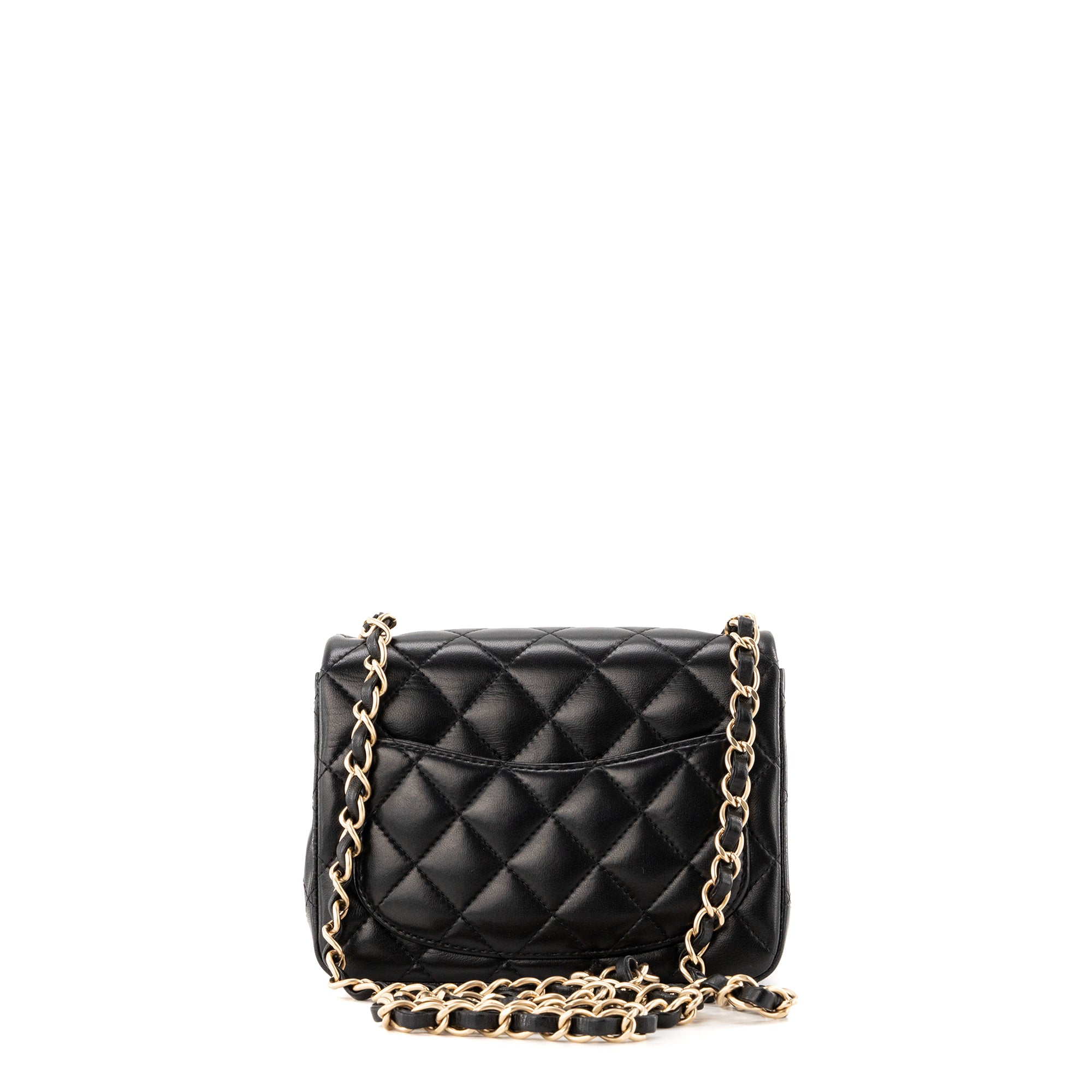 CHANEL - Sac à bandoulière Classique/Timeless Mini Square Chanel en cuir lisse noir