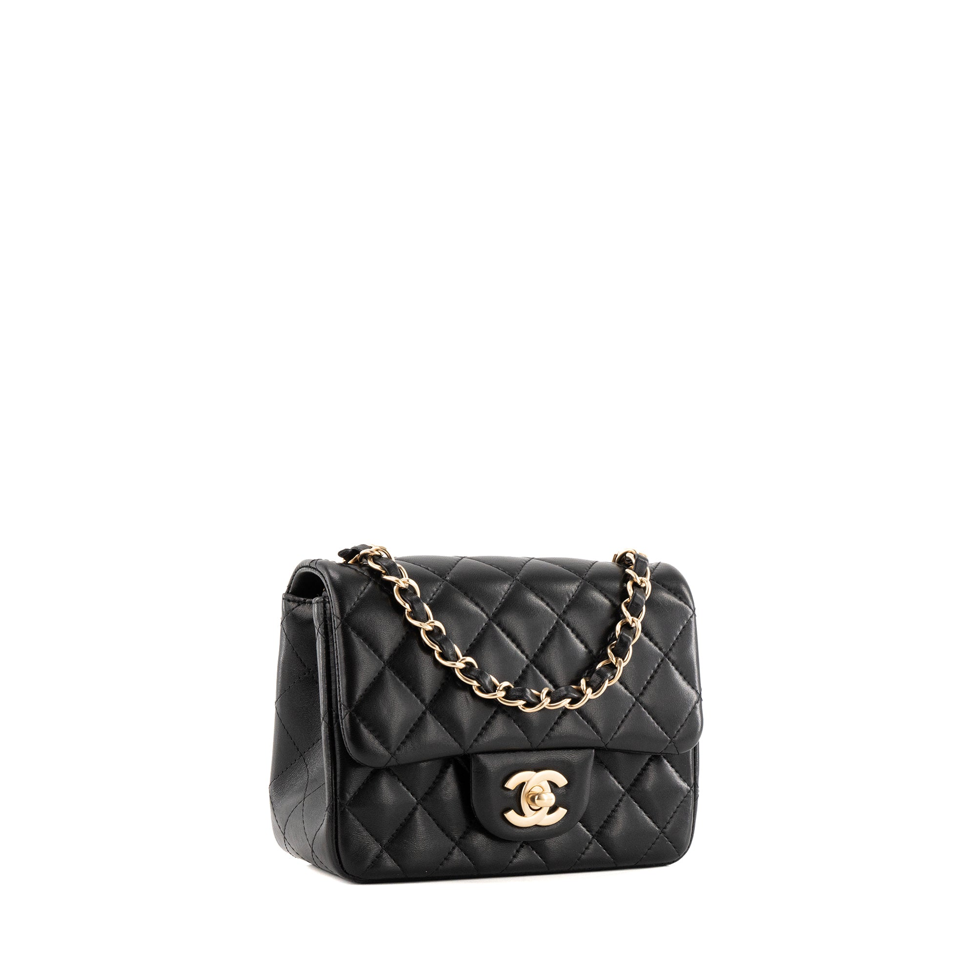 CHANEL - Sac à bandoulière Classique/Timeless Mini Square Chanel en cuir lisse noir