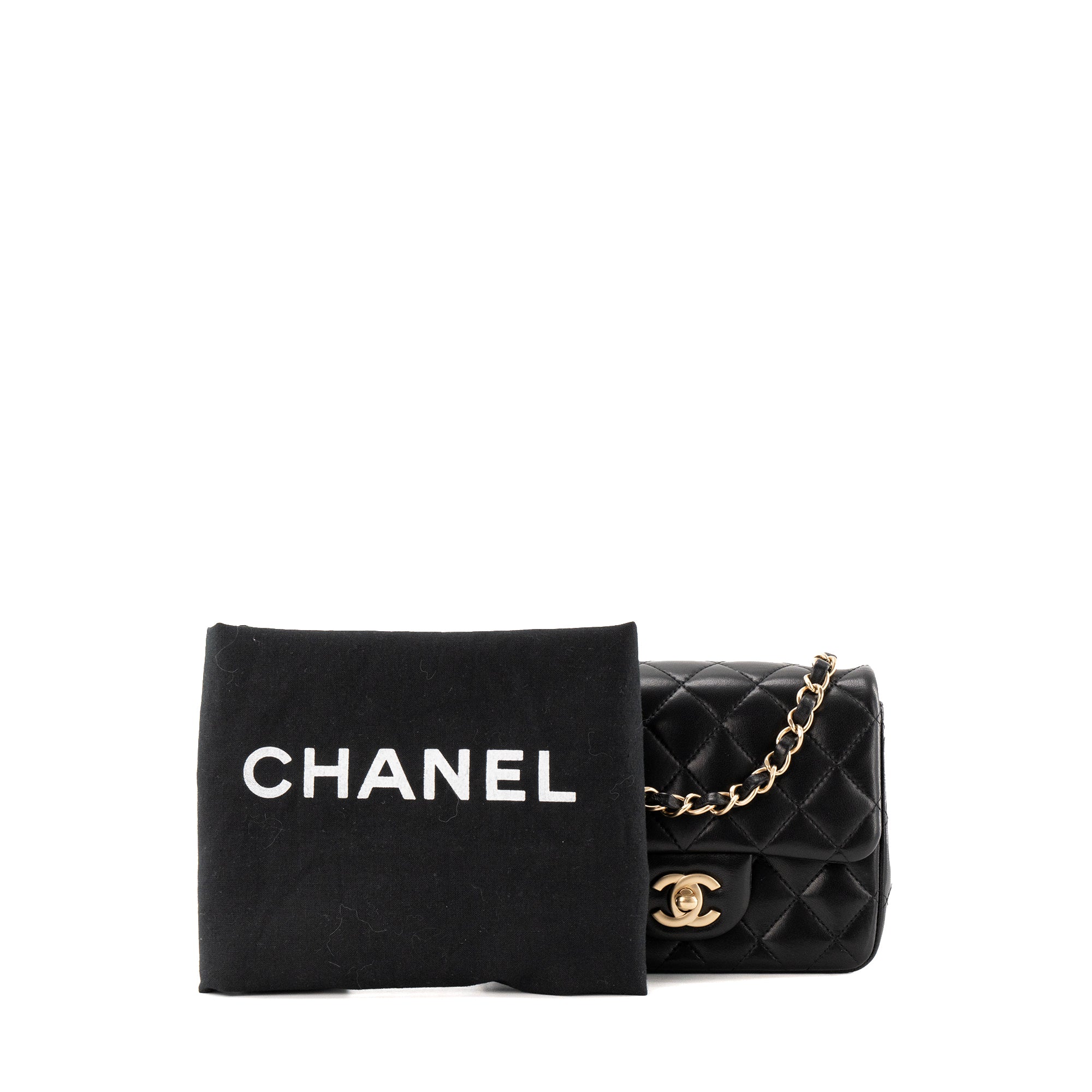 CHANEL - Sac à bandoulière Classique/Timeless Mini Square Chanel en cuir lisse noir