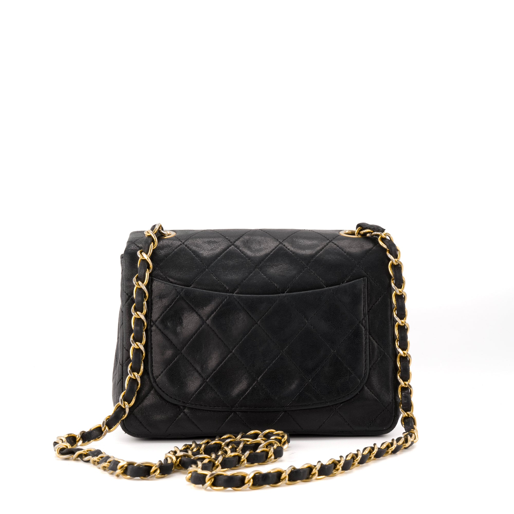 CHANEL - Sac à bandoulière Classique/Timeless Mini Square Chanel en cuir noir vintage