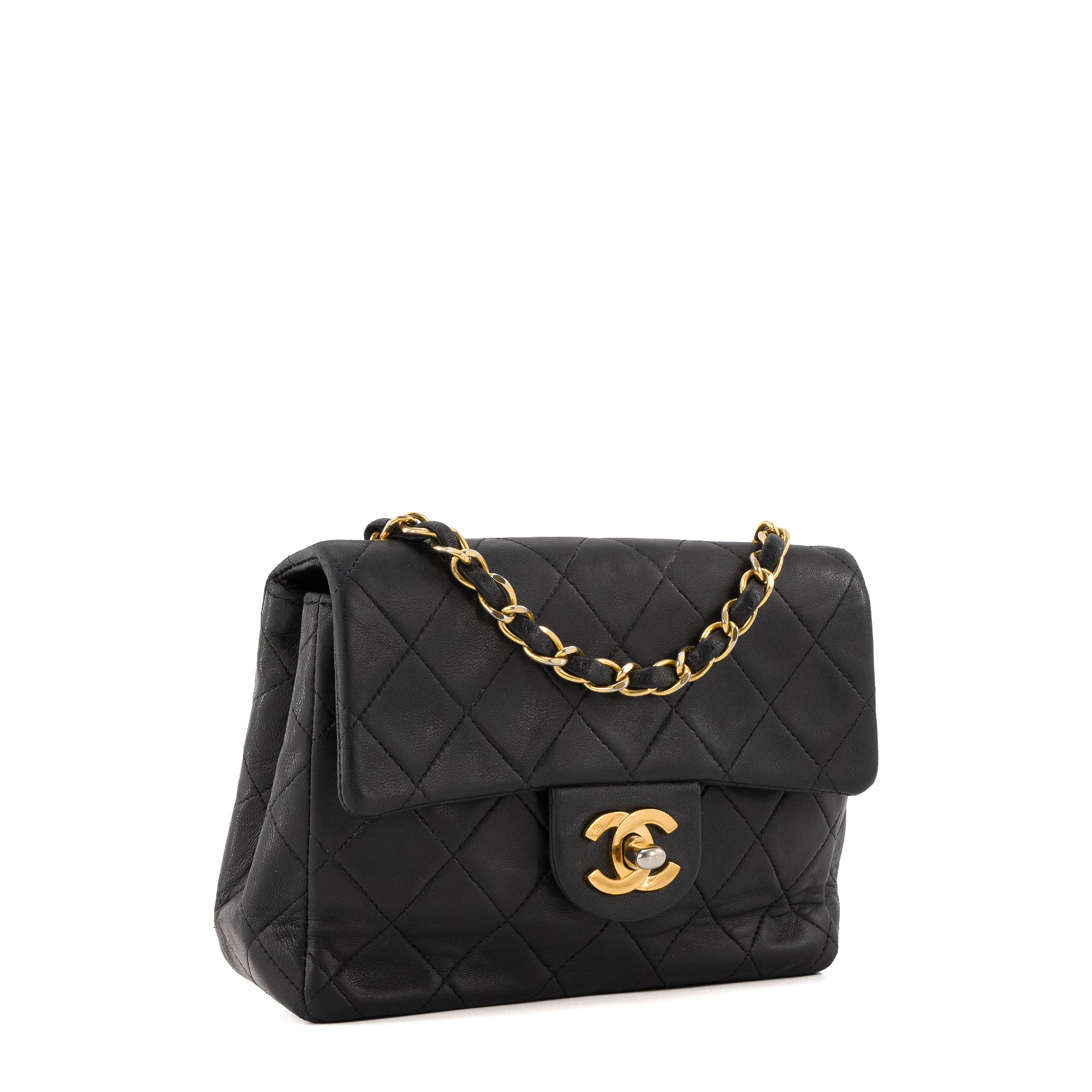 CHANEL - Sac à bandoulière Classique/Timeless Mini Square Chanel en cuir noir vintage