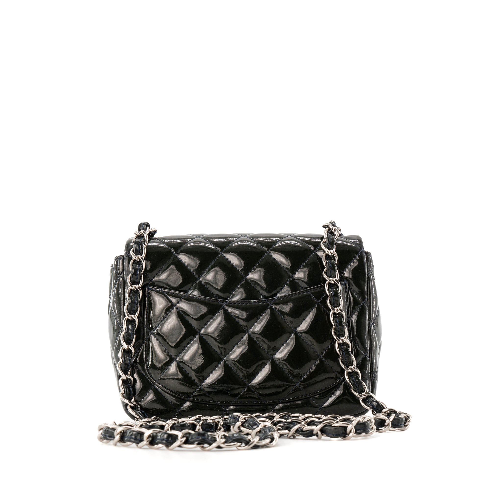 CHANEL - Sac à bandoulière Classique/Timeless Mini Square Chanel en cuir verni vert