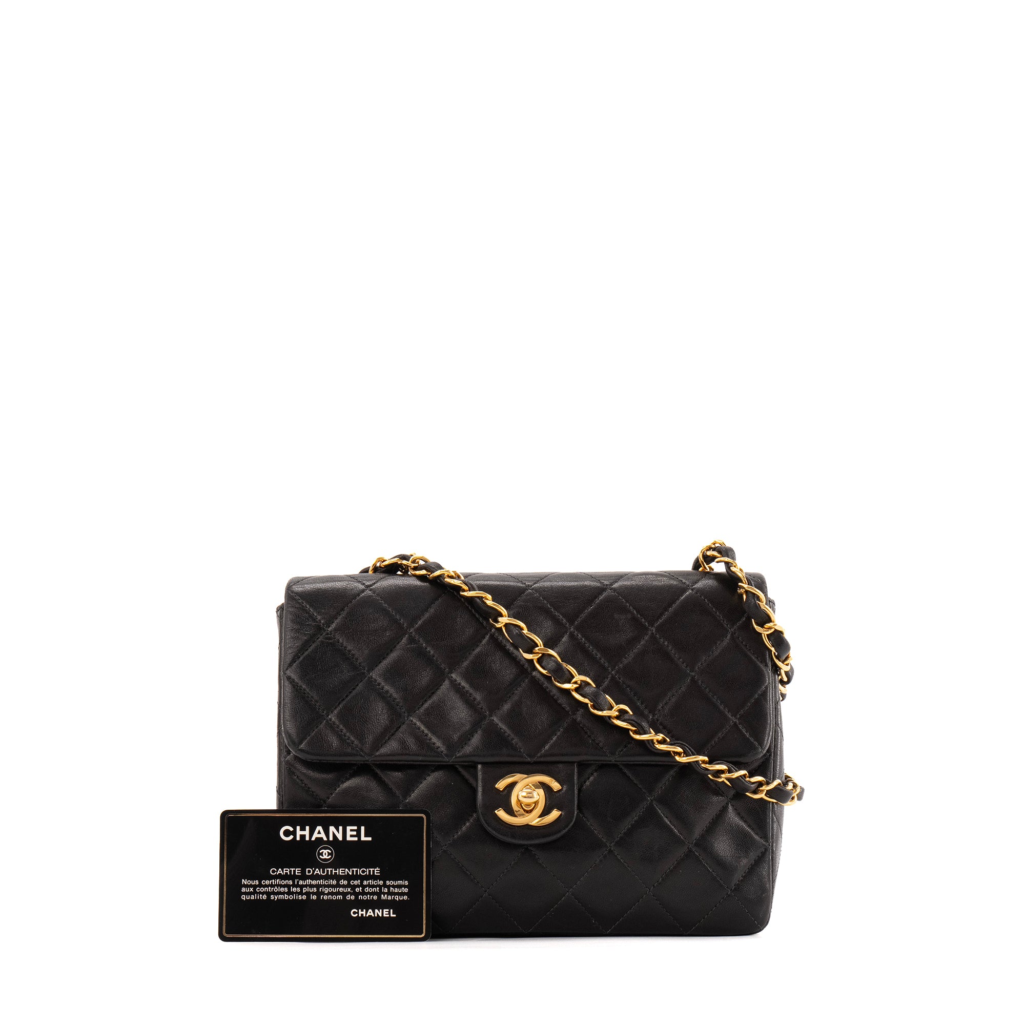 CHANEL - Sac à bandoulière Classique/Timeless Square Chanel en cuir lisse noir vintage