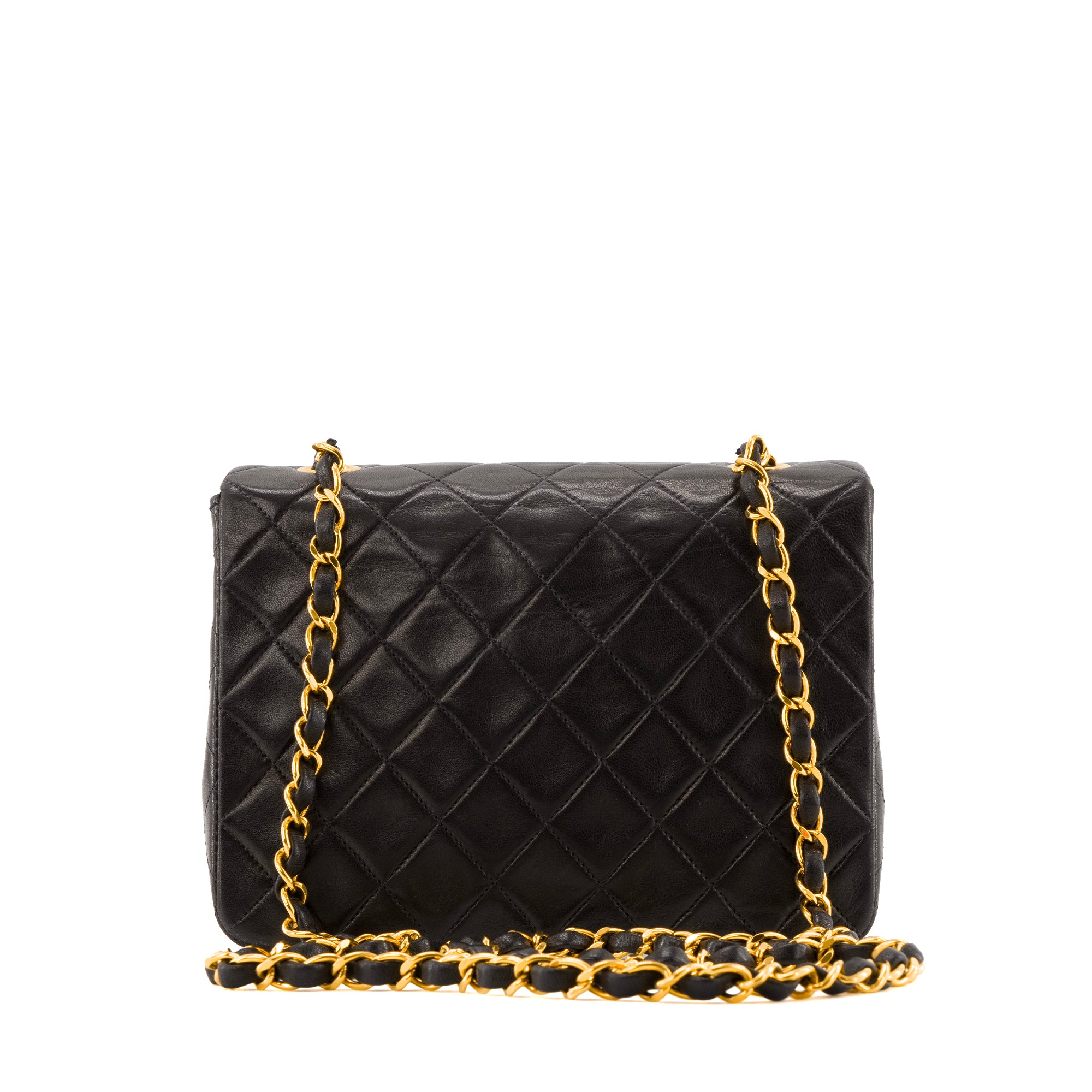 CHANEL - Sac à bandoulière Classique/Timeless Square Chanel en cuir lisse noir vintage