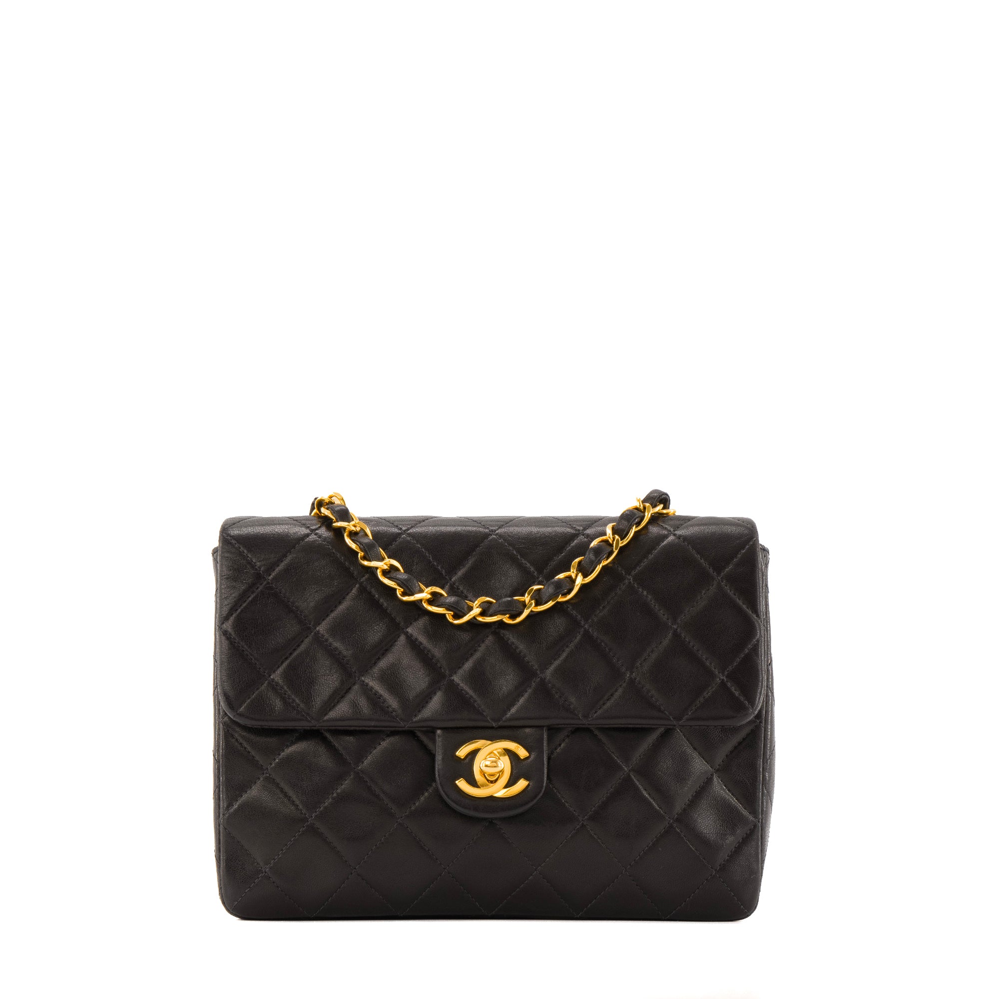 CHANEL - Sac à bandoulière Classique/Timeless Square Chanel en cuir lisse noir vintage