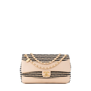 CHANEL - Sac à bandoulière Coco Sailor Chanel en cuir lisse beige et toile bicolore