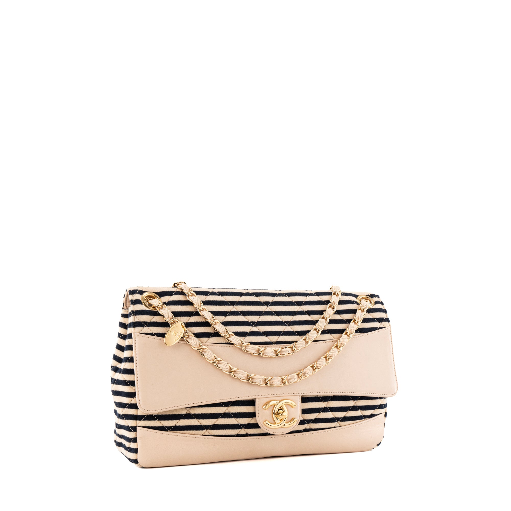 CHANEL - Sac à bandoulière Coco Sailor Chanel en cuir lisse beige et toile bicolore