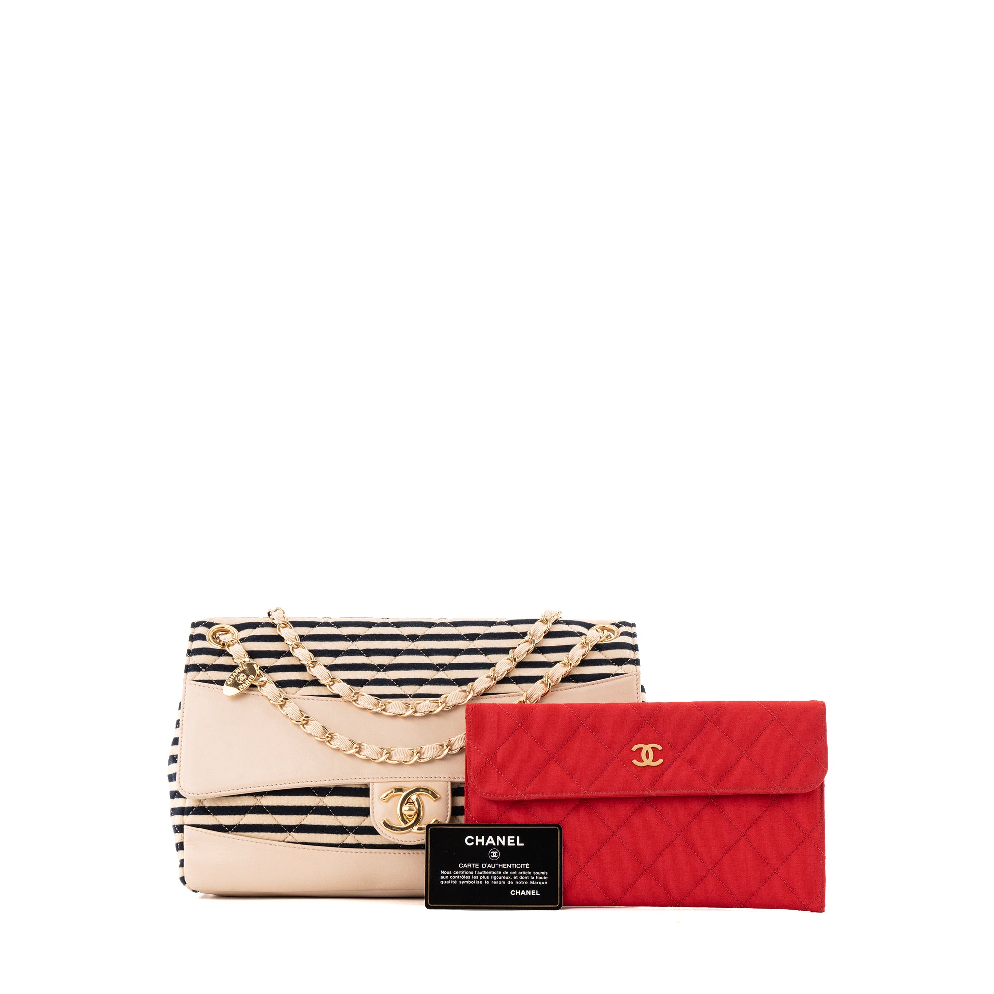 CHANEL - Sac à bandoulière Coco Sailor Chanel en cuir lisse beige et toile bicolore