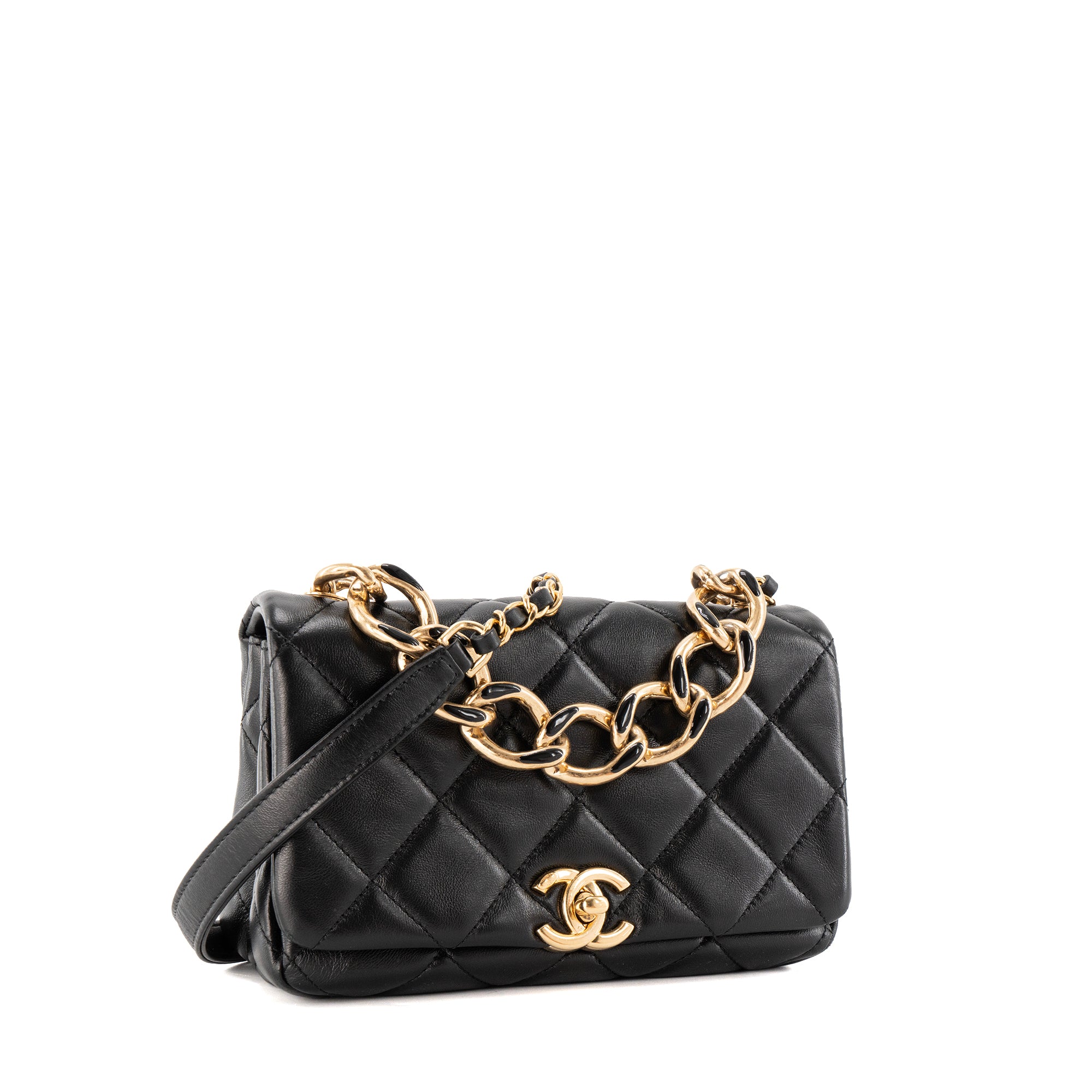 CHANEL - Sac à bandoulière Color Match Chanel en cuir lisse noir édition limitée