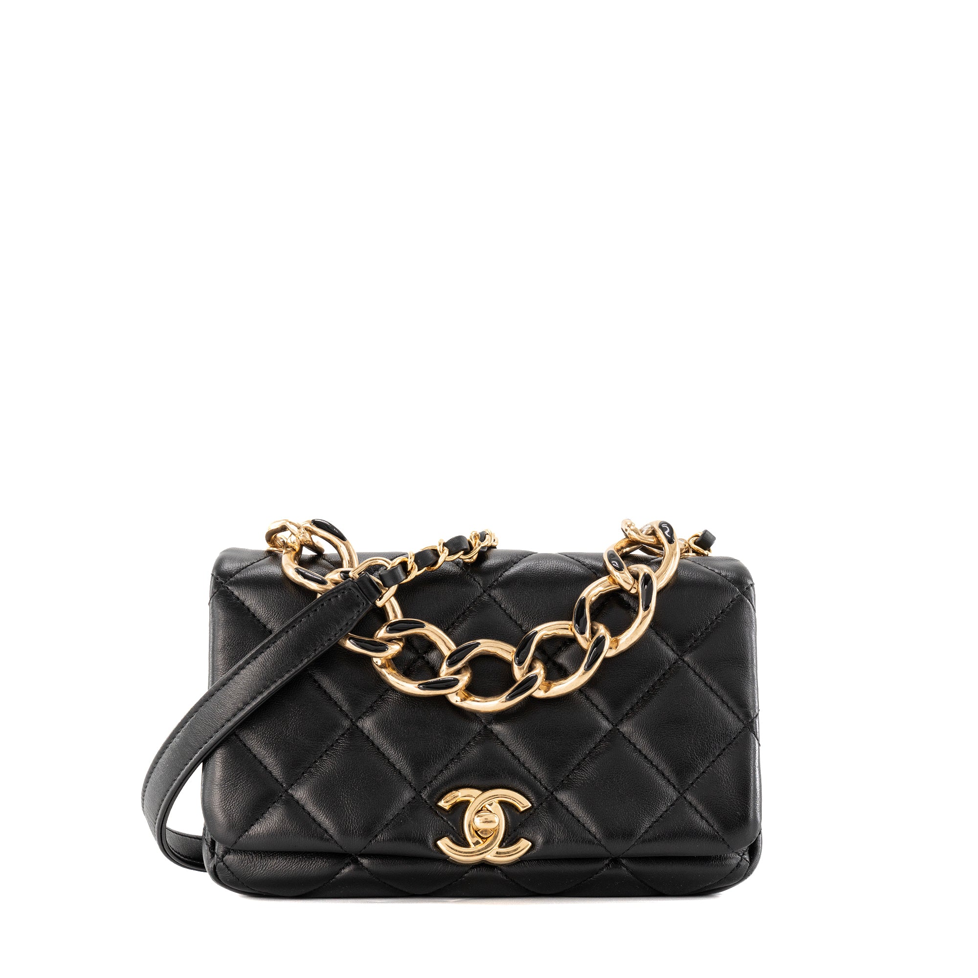 CHANEL - Sac à bandoulière Color Match Chanel en cuir lisse noir édition limitée