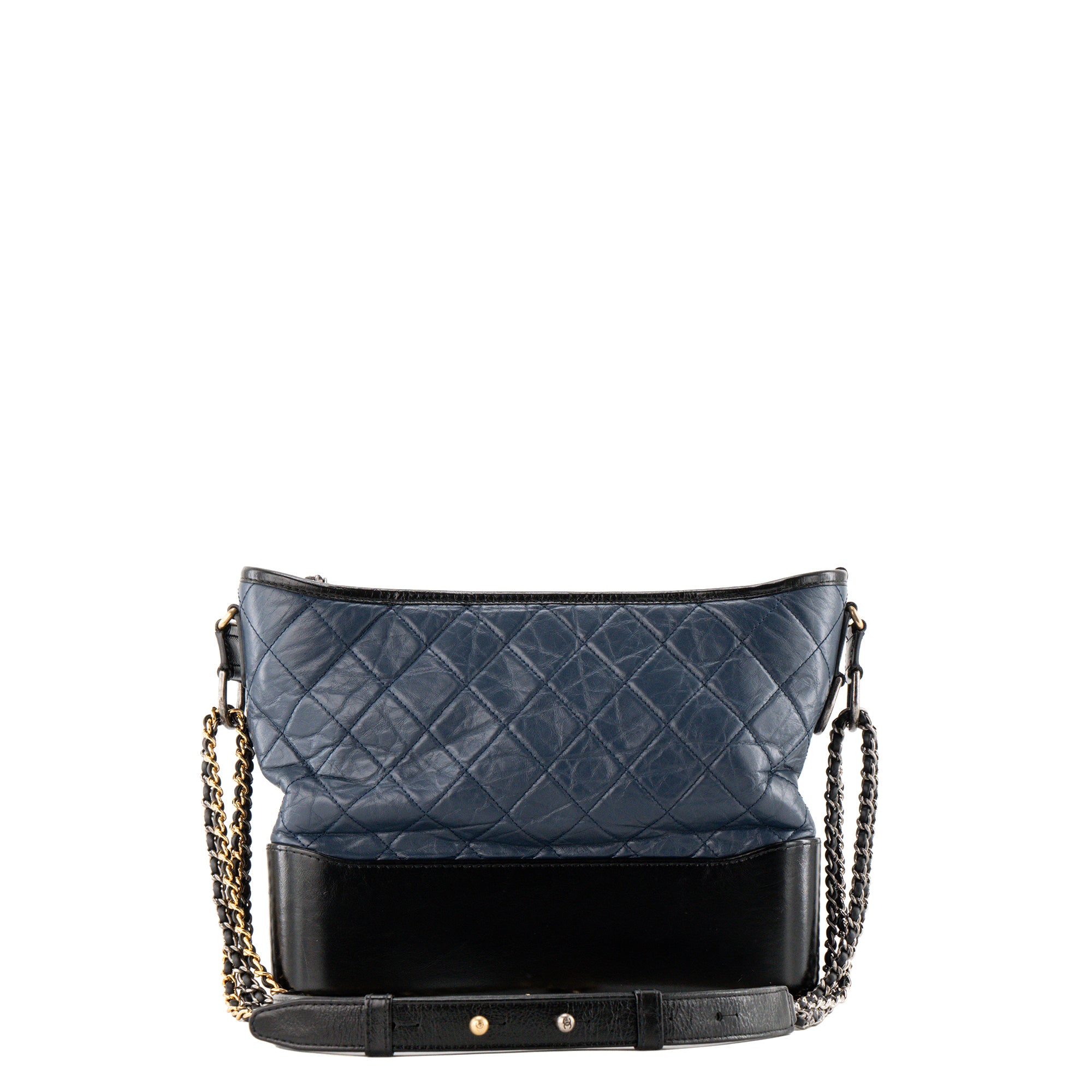 CHANEL - Sac à bandoulière Gabrielle Chanel en cuir froissé bleu marine et noir