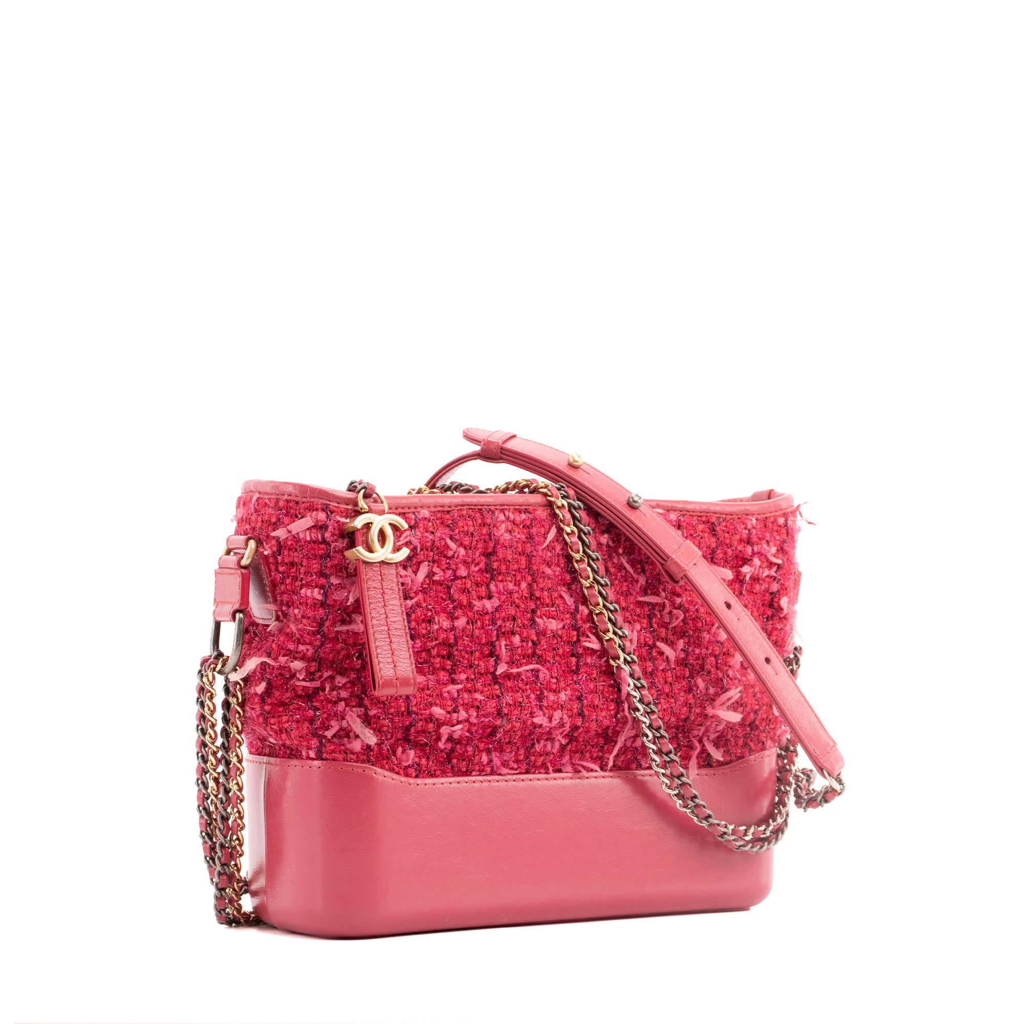 CHANEL - Sac à bandoulière Gabrielle GM Chanel en cuir et tweed rose