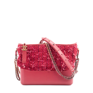 CHANEL - Sac à bandoulière Gabrielle GM Chanel en cuir et tweed rose