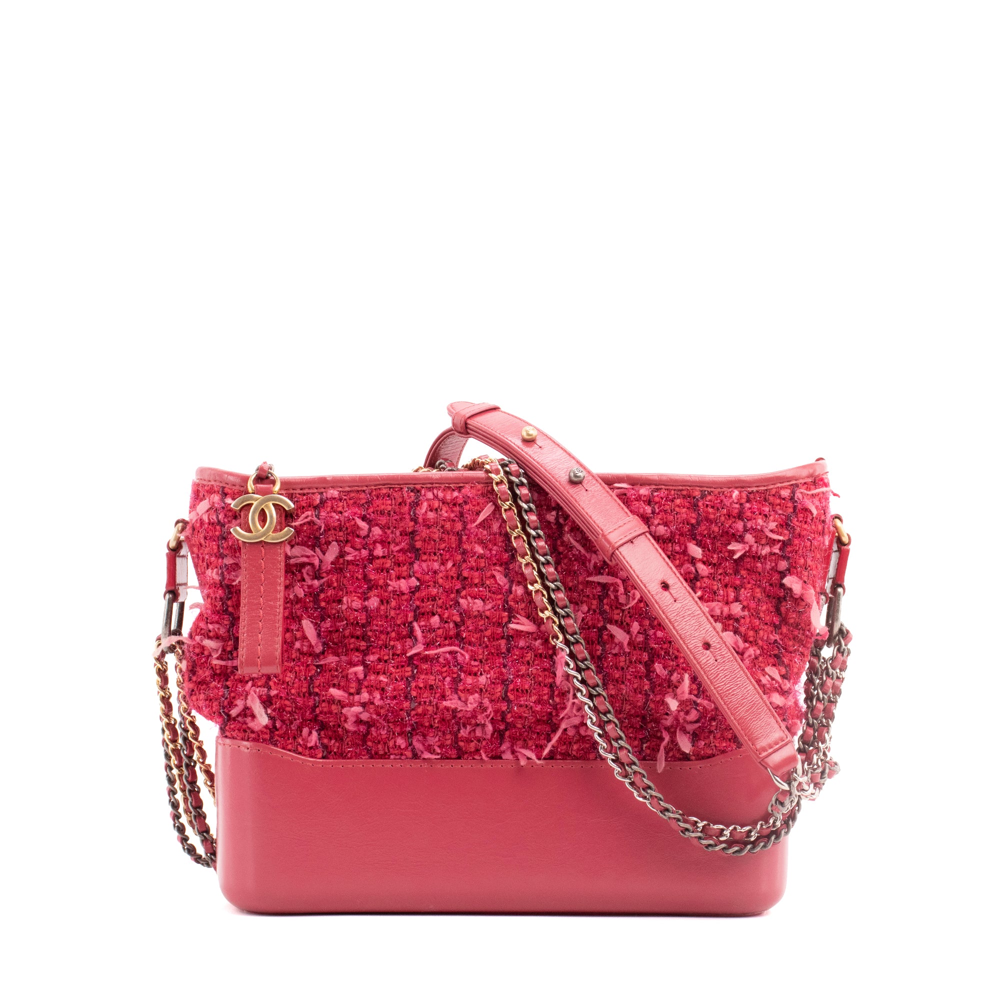 CHANEL - Sac à bandoulière Gabrielle GM Chanel en cuir et tweed rose