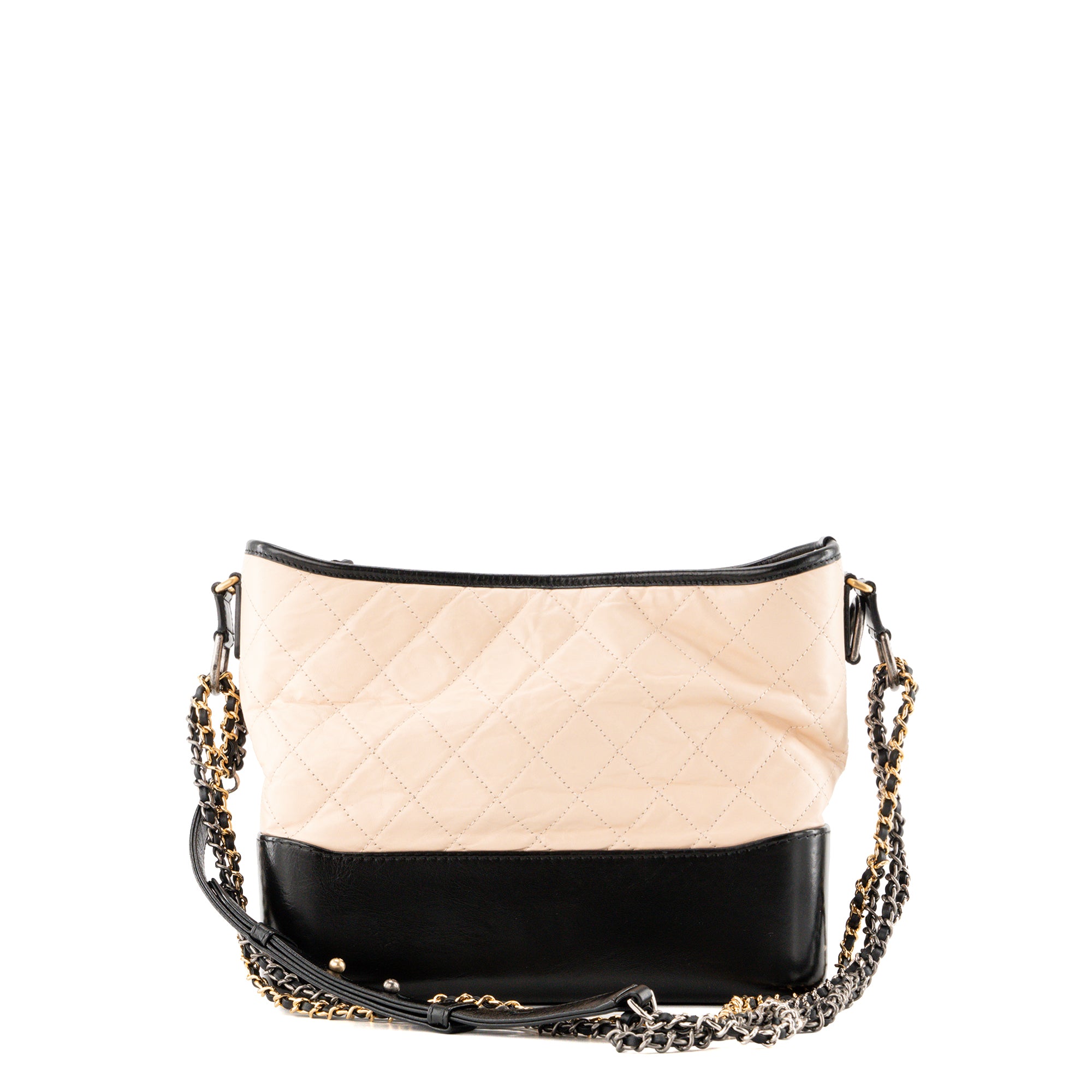 CHANEL - Sac à bandoulière Gabrielle Large Chanel en cuir froissé beige et cuir lisse noir