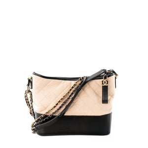 CHANEL - Sac à bandoulière Gabrielle Large Chanel en cuir froissé beige et cuir lisse noir