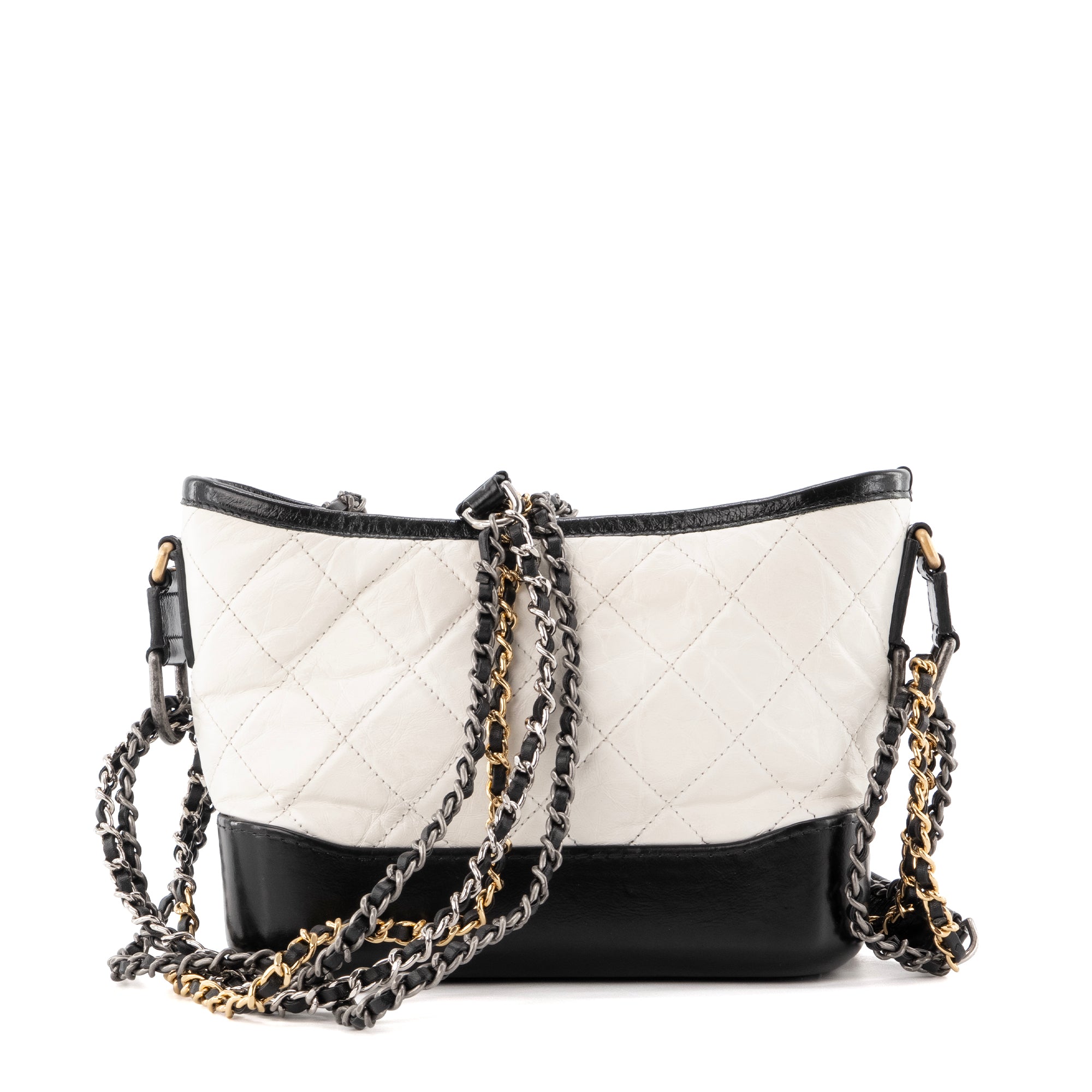 CHANEL - Sac à bandoulière Gabrielle mini Chanel en cuir bicolore noir et blanc