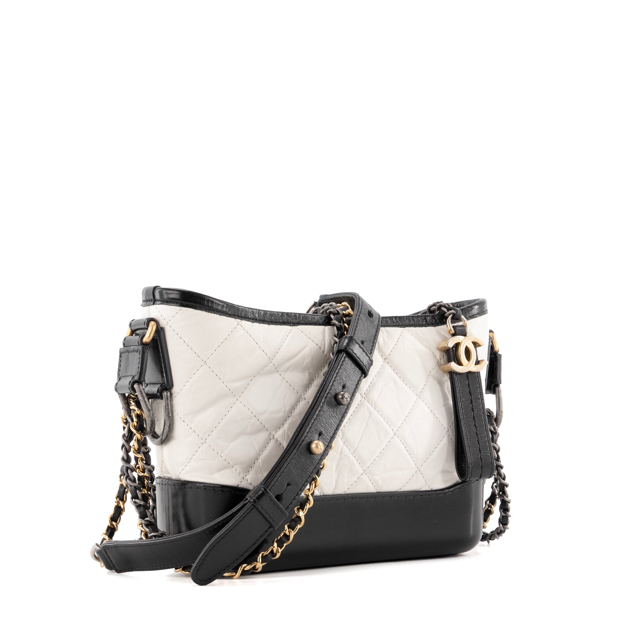 CHANEL - Sac à bandoulière Gabrielle mini Chanel en cuir bicolore noir et blanc