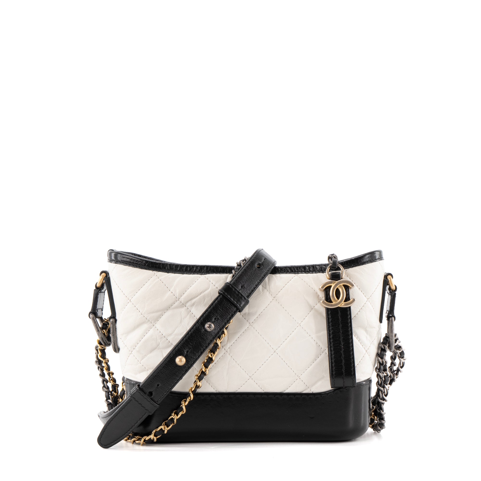 CHANEL - Sac à bandoulière Gabrielle mini Chanel en cuir bicolore noir et blanc