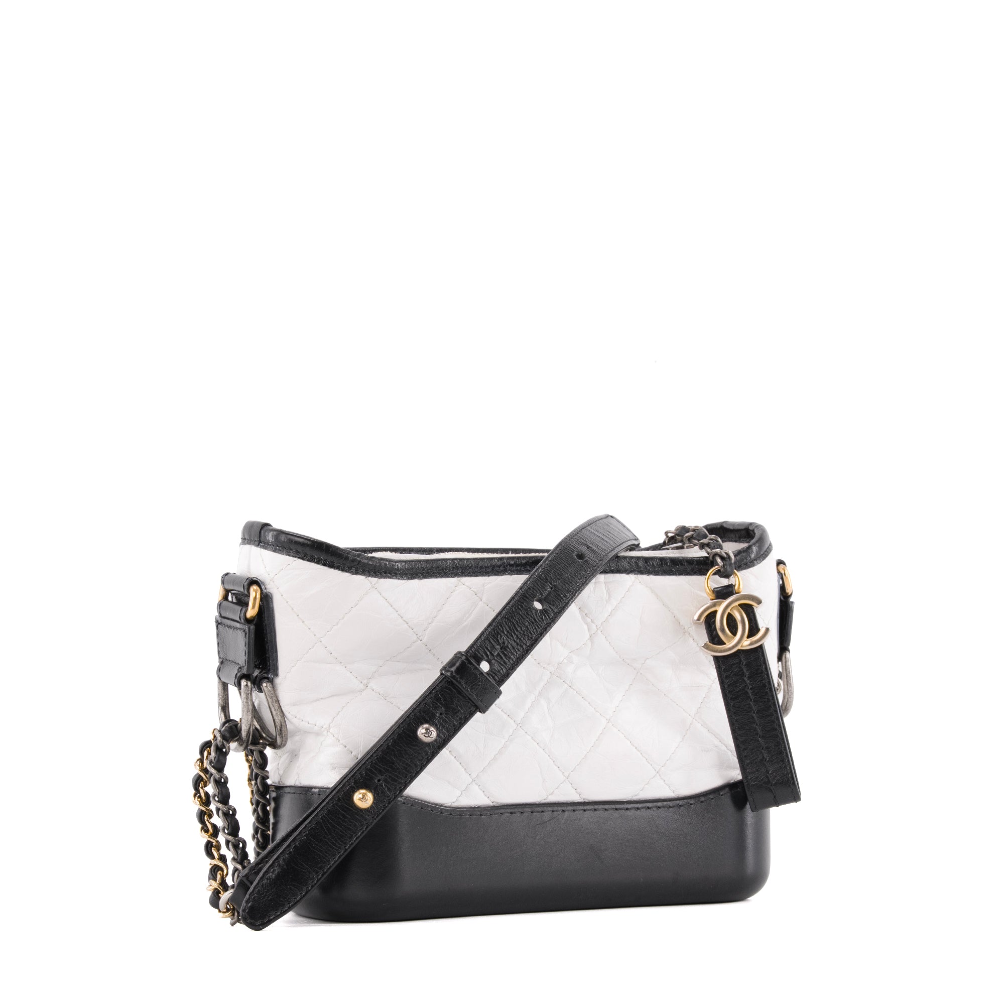 CHANEL - Sac à bandoulière Gabrielle mini Chanel en cuir blanc et noir